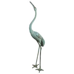 Antique Japanese Bronze Crane, Life-Size, Meiji Period Style
