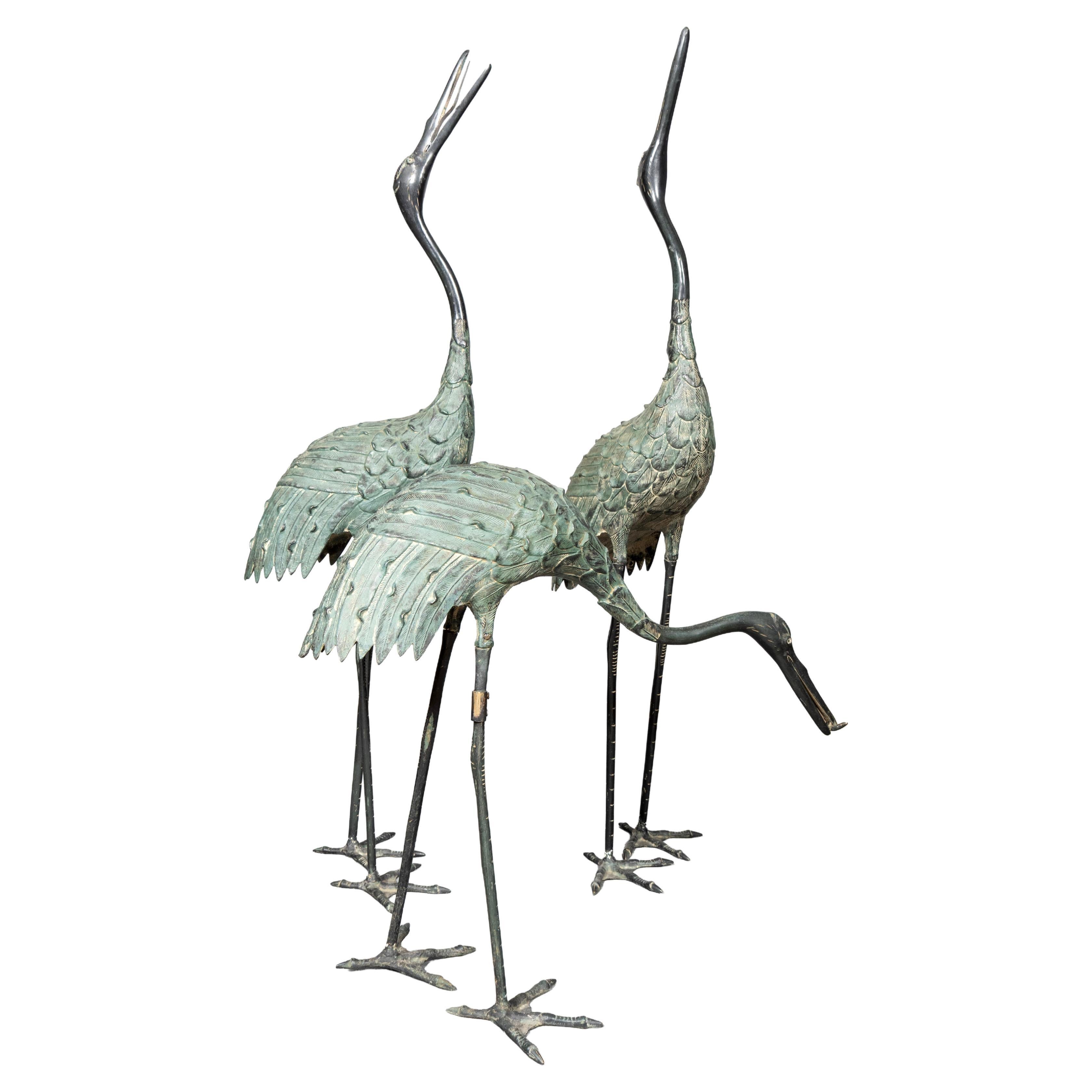 Japanese Bronze Cranes , Set of Three For Sale