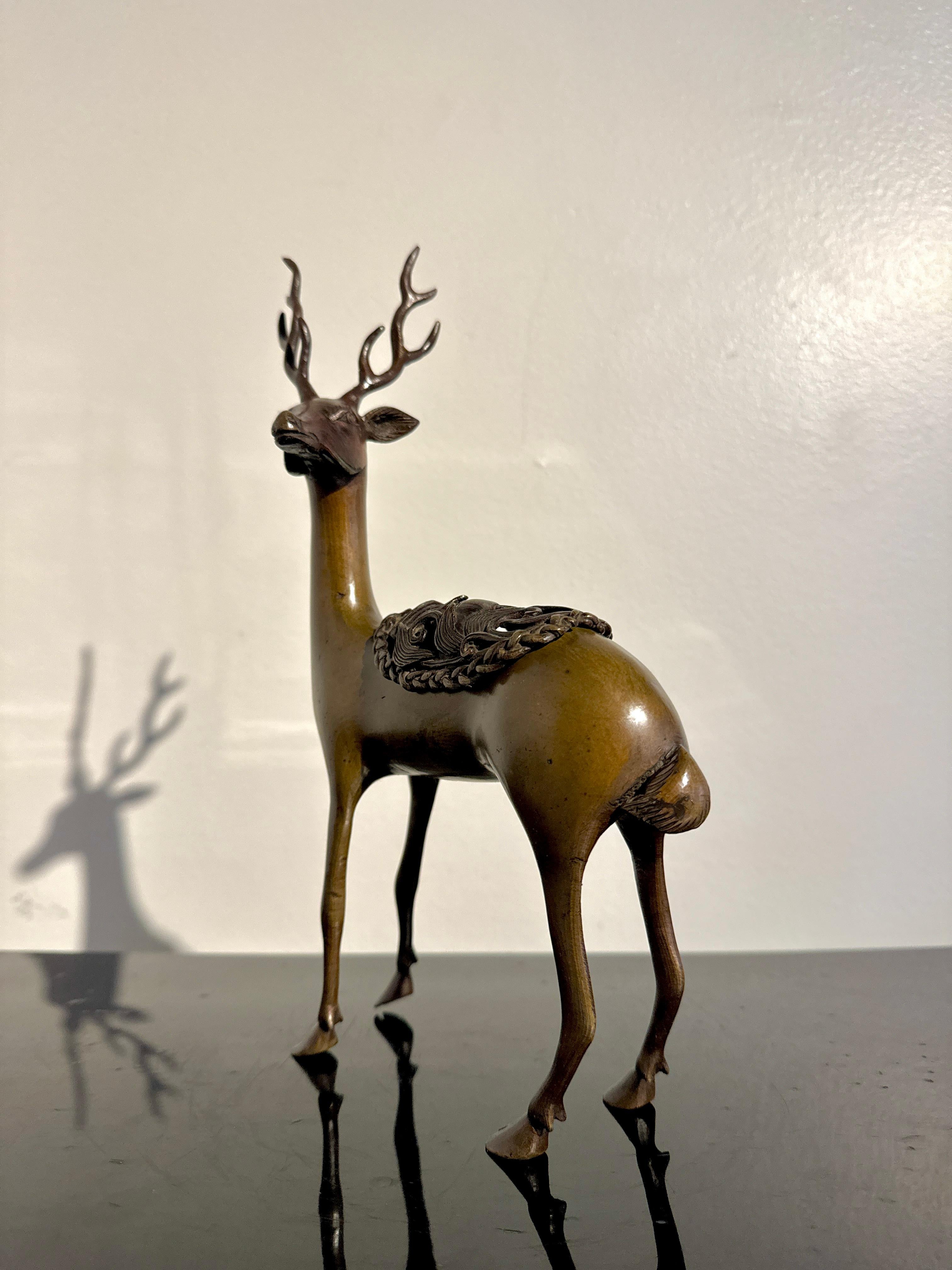 Cast Japanese Bronze Deer Incense Burner, Koro, Meiji Period, late 19th c, Japan