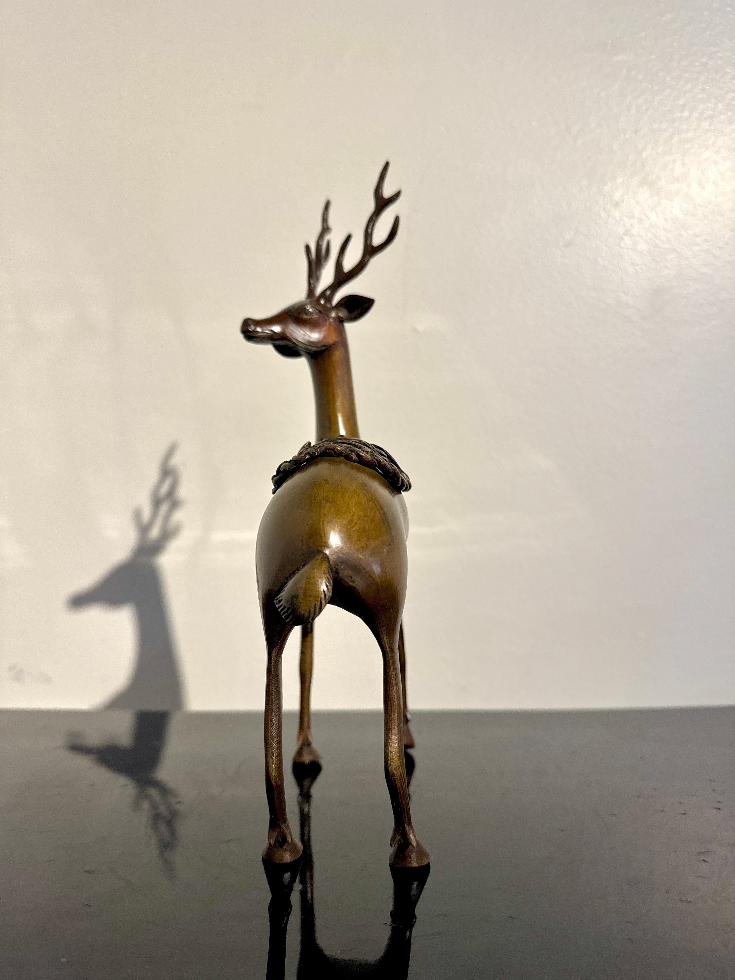 Japanese Bronze Deer Incense Burner, Koro, Meiji Period, late 19th c, Japan In Good Condition In Austin, TX