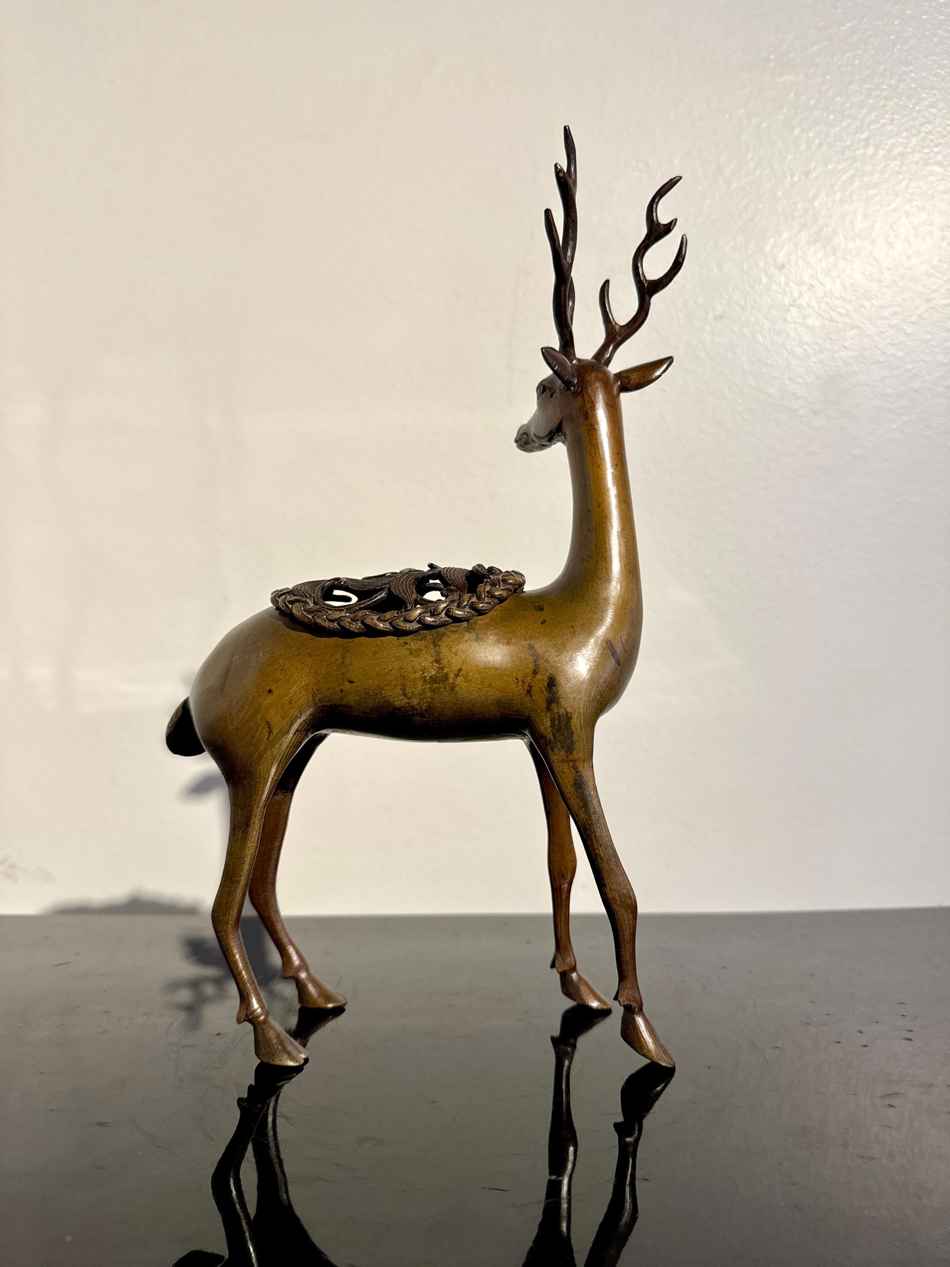 19th Century Japanese Bronze Deer Incense Burner, Koro, Meiji Period, late 19th c, Japan