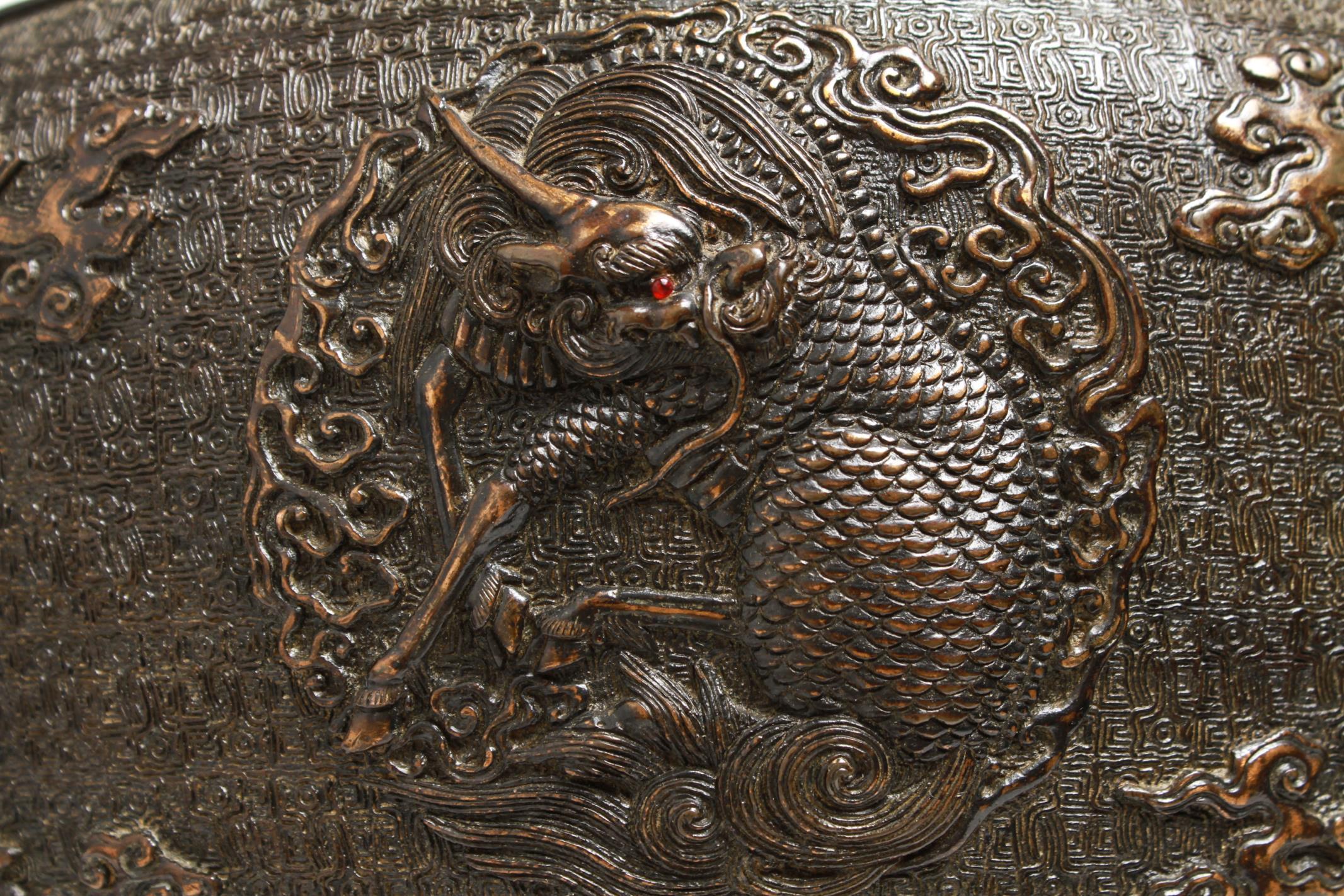 Japanese Bronze Dragon and Phoenix Incense Burner 4