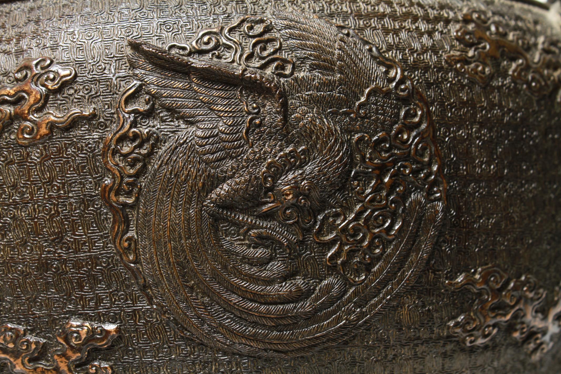 Japanese Bronze Dragon and Phoenix Incense Burner 5