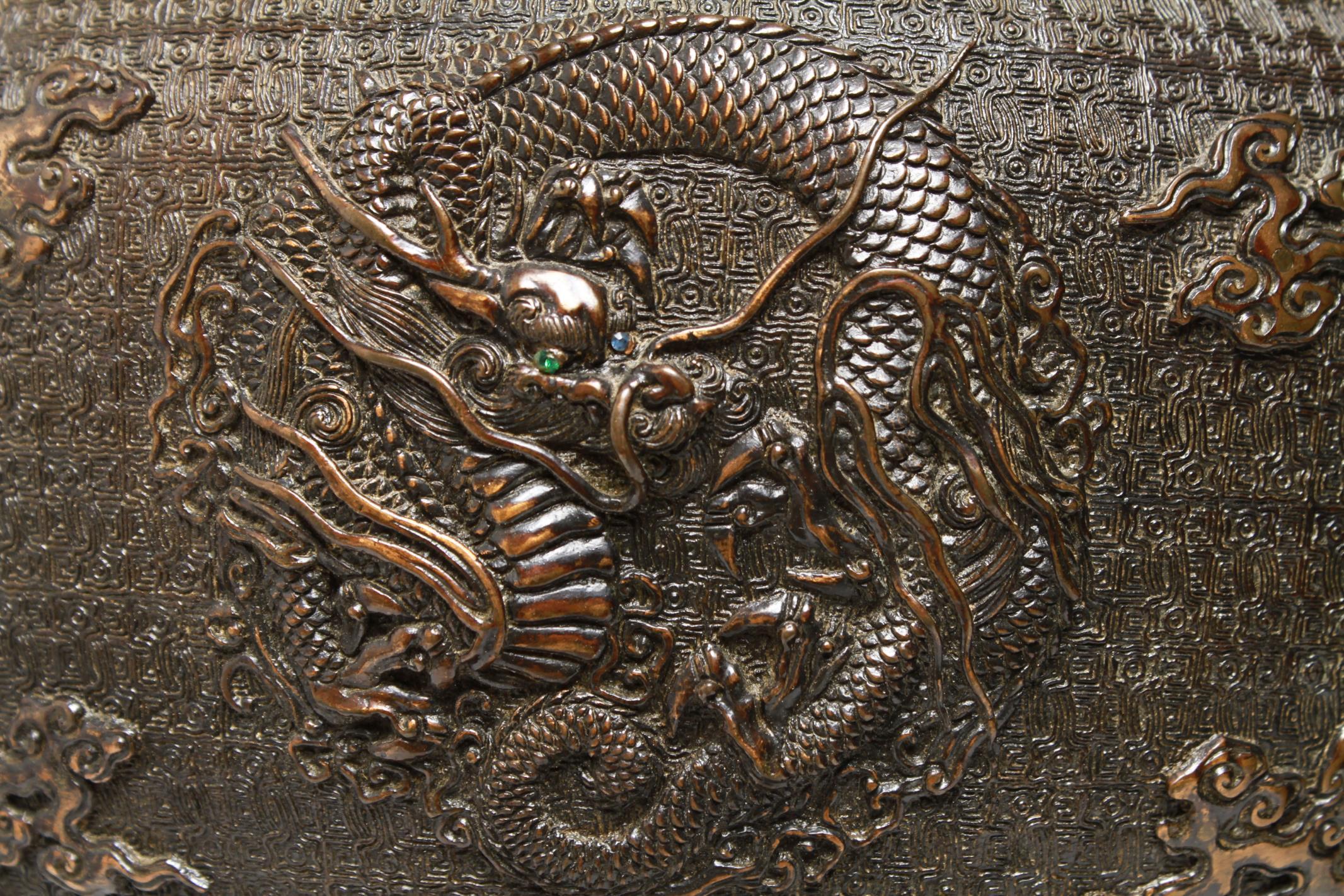 Japanese Bronze Dragon and Phoenix Incense Burner 9