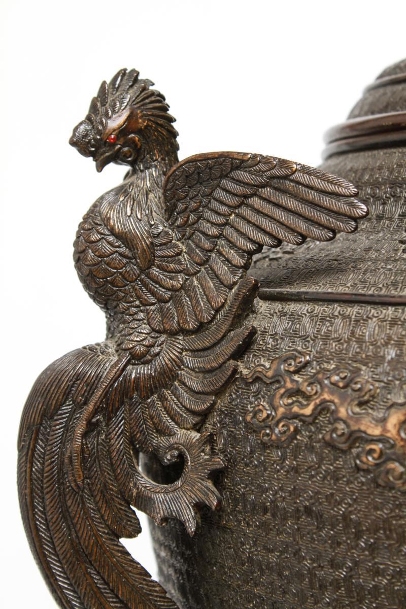 Japanese Bronze Dragon and Phoenix Incense Burner 10