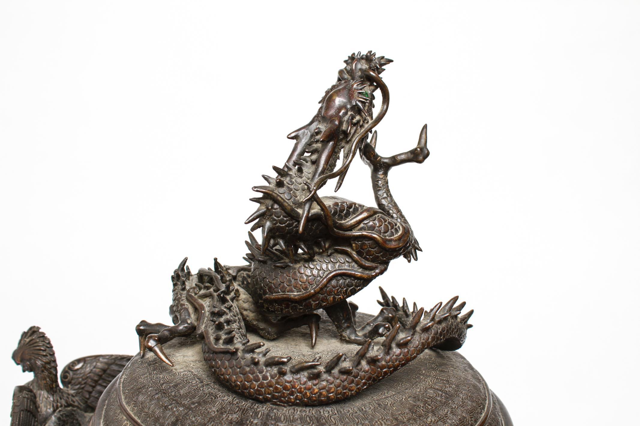 Japanese Bronze Dragon and Phoenix Incense Burner 11