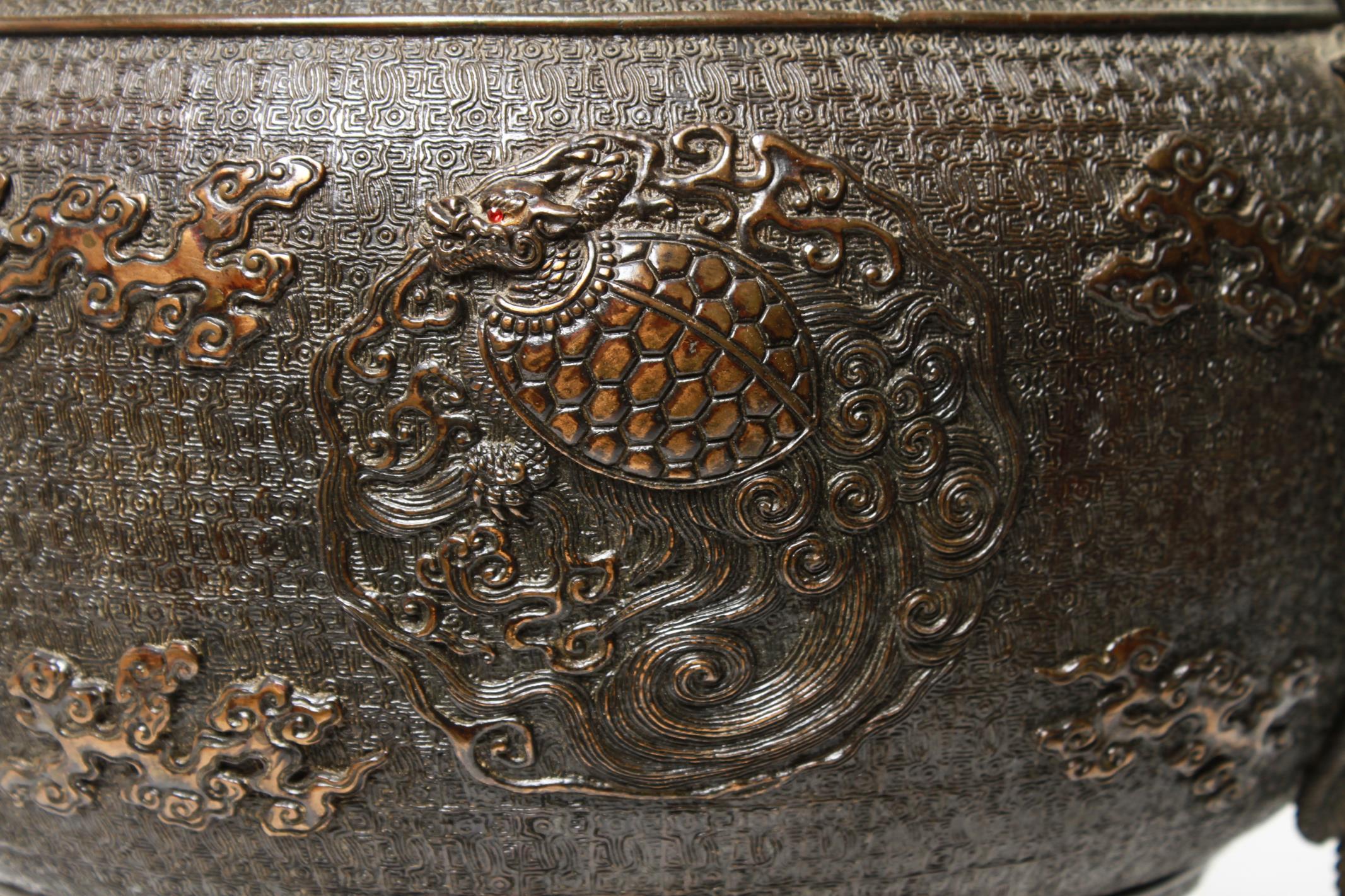 19th Century Japanese Bronze Dragon and Phoenix Incense Burner
