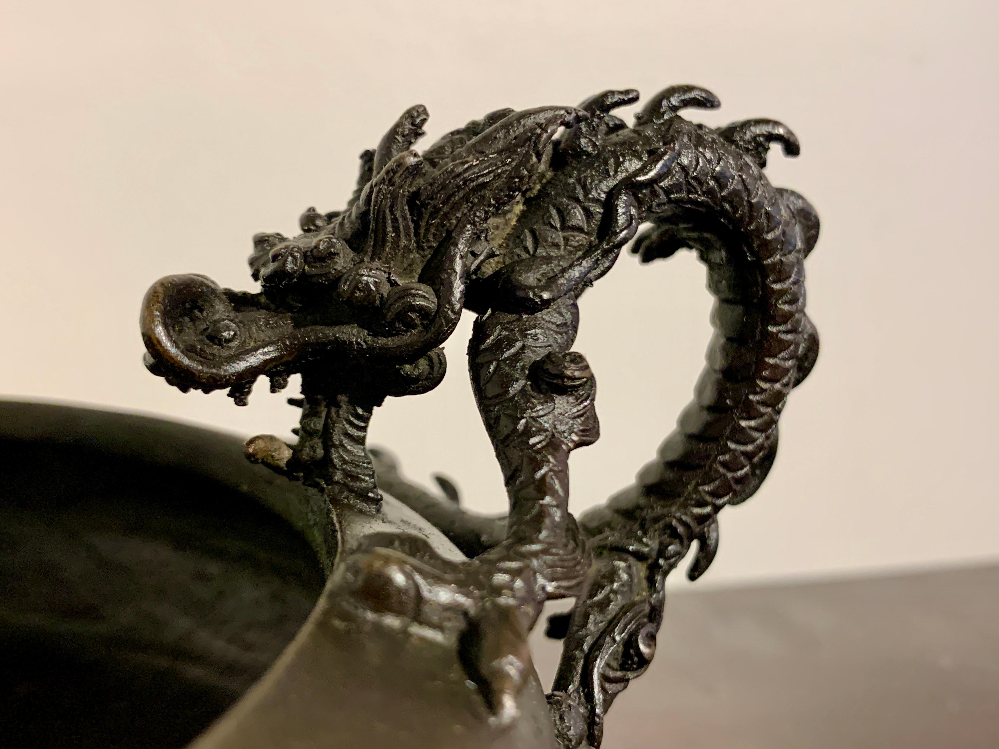 Japanese Bronze Dragon Suiban, Ikebana Vessel, Meiji Period, Japan 3