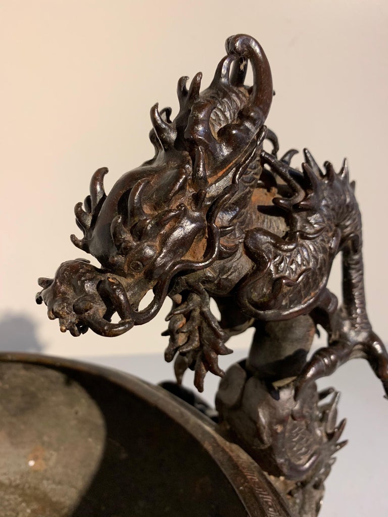 Japanese Bronze Dragon Water Basin, Mizubachi, Meiji Period, 19th