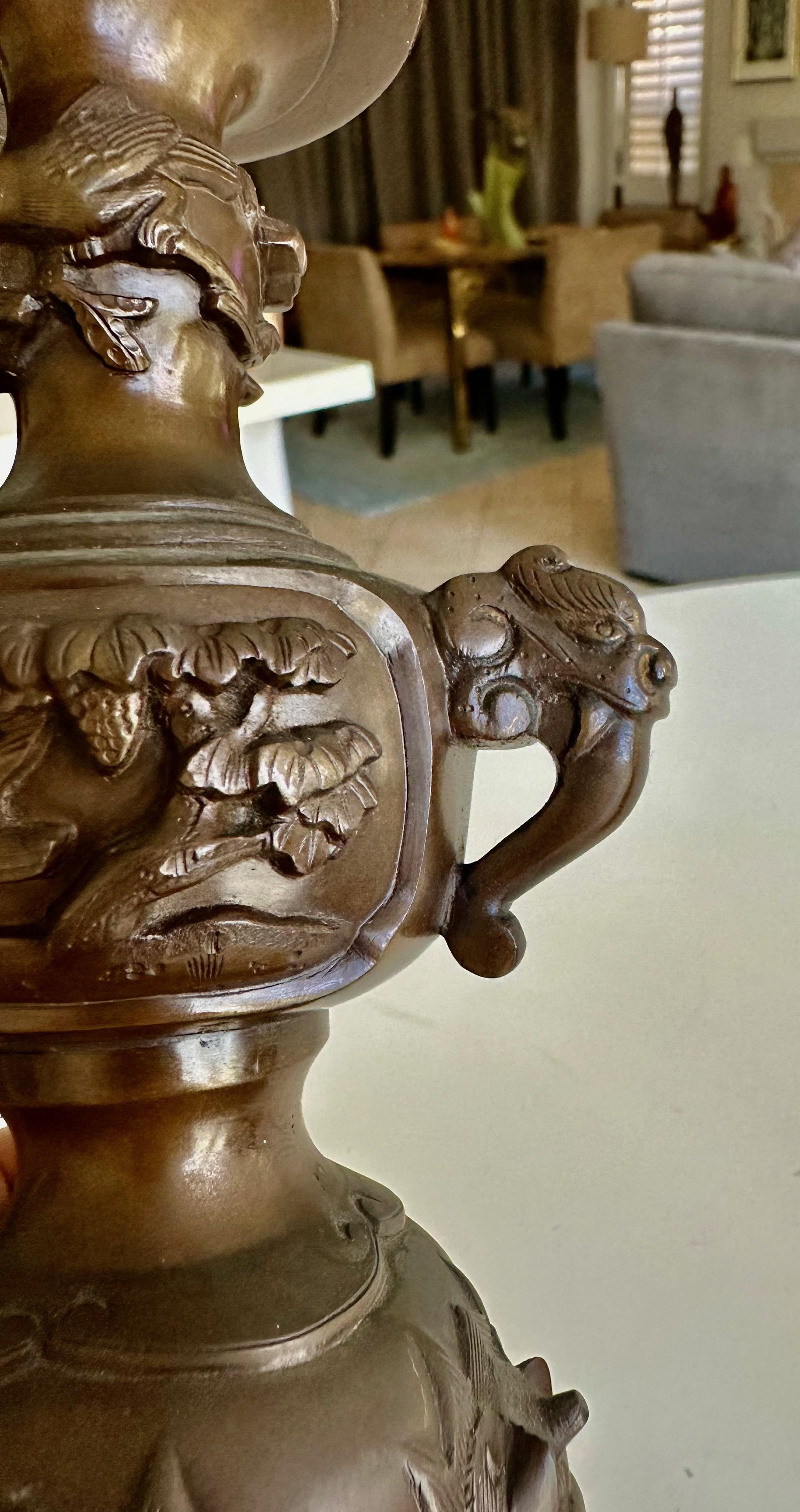 Japanese Bronze Elephant Handle Candlestick Holders For Sale 9