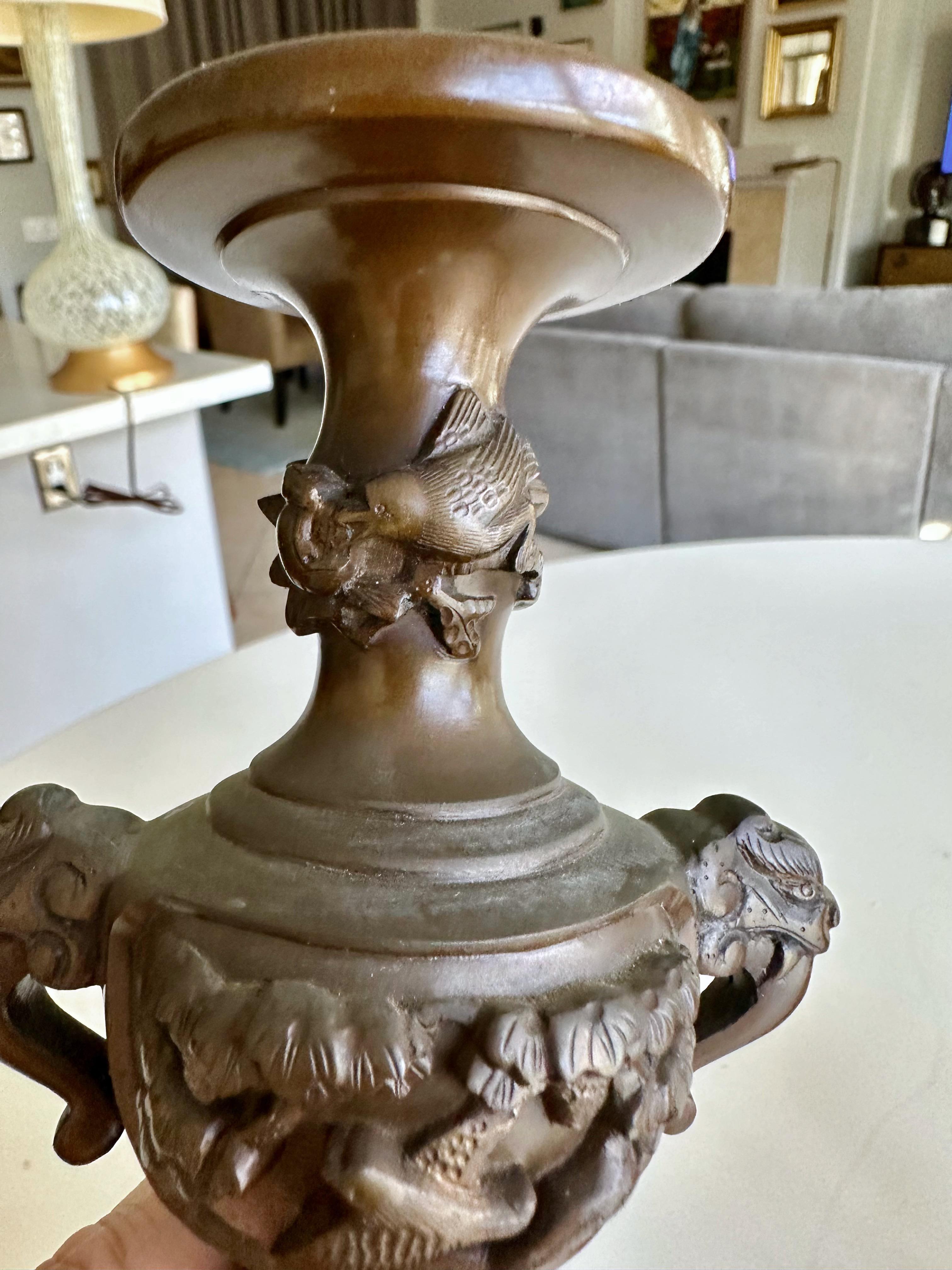 Japanese Bronze Elephant Handle Candlestick Holders For Sale 10