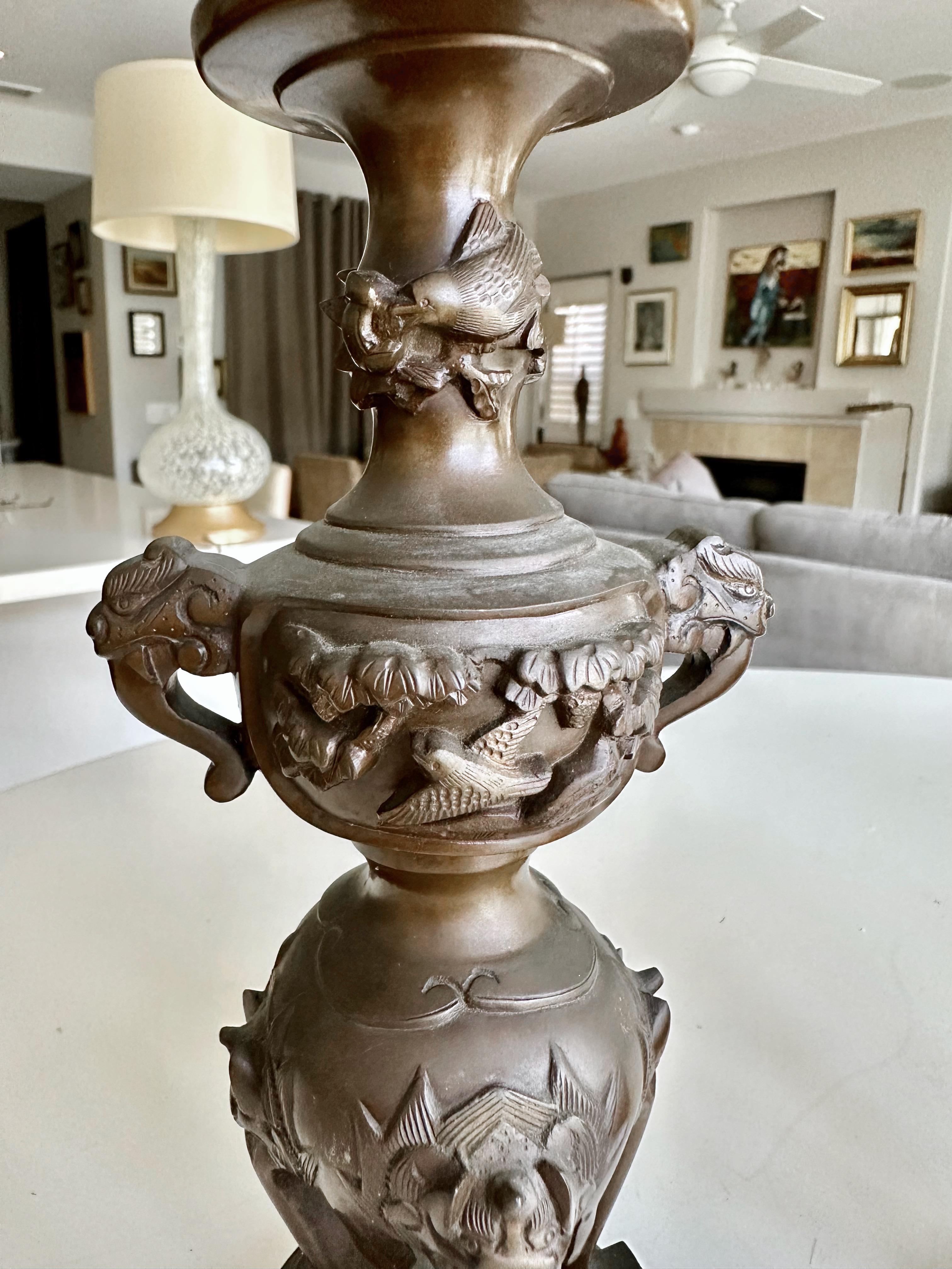 Japanese Bronze Elephant Handle Candlestick Holders For Sale 11