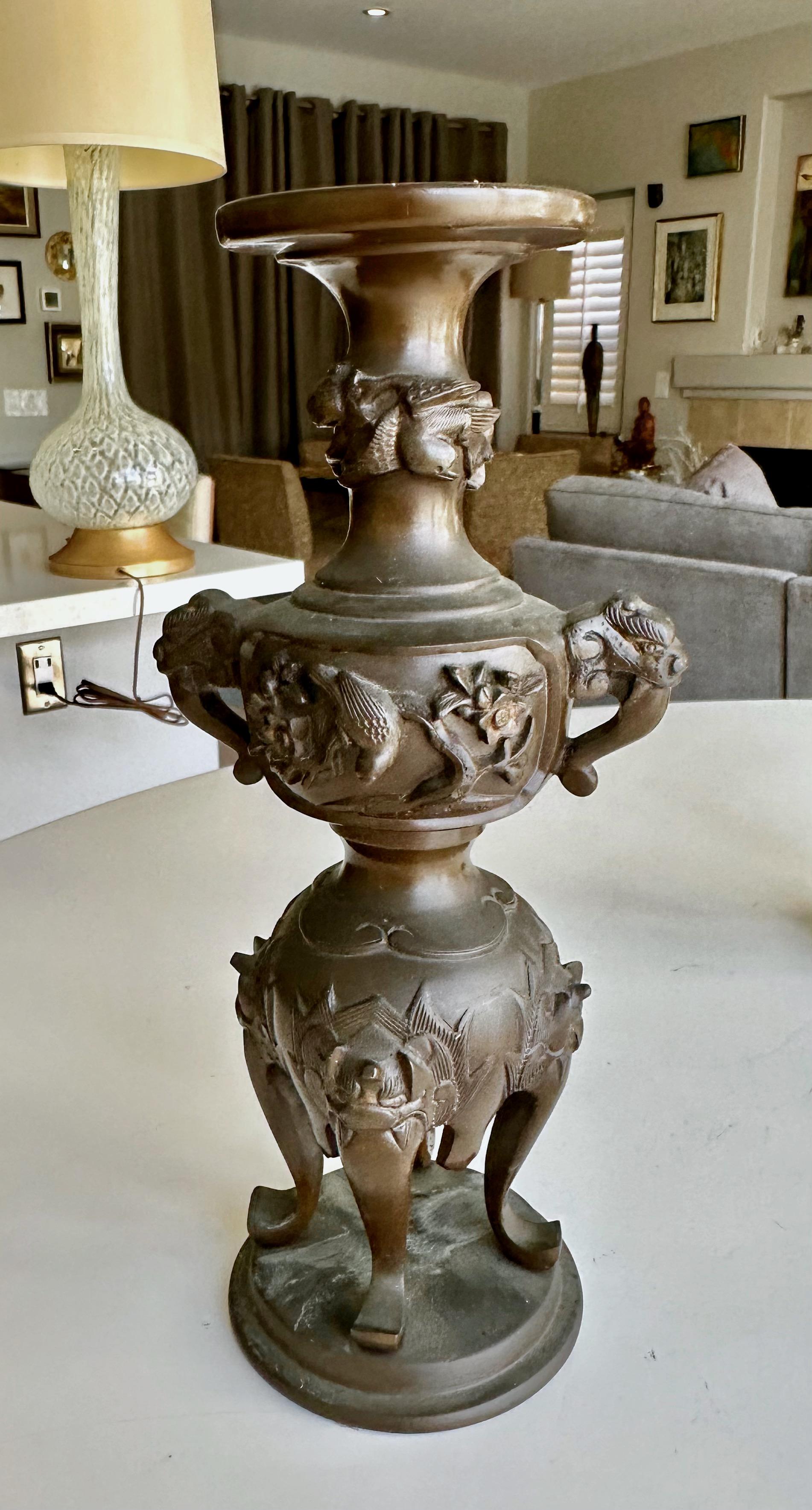Japanese Bronze Elephant Handle Candlestick Holders For Sale 12