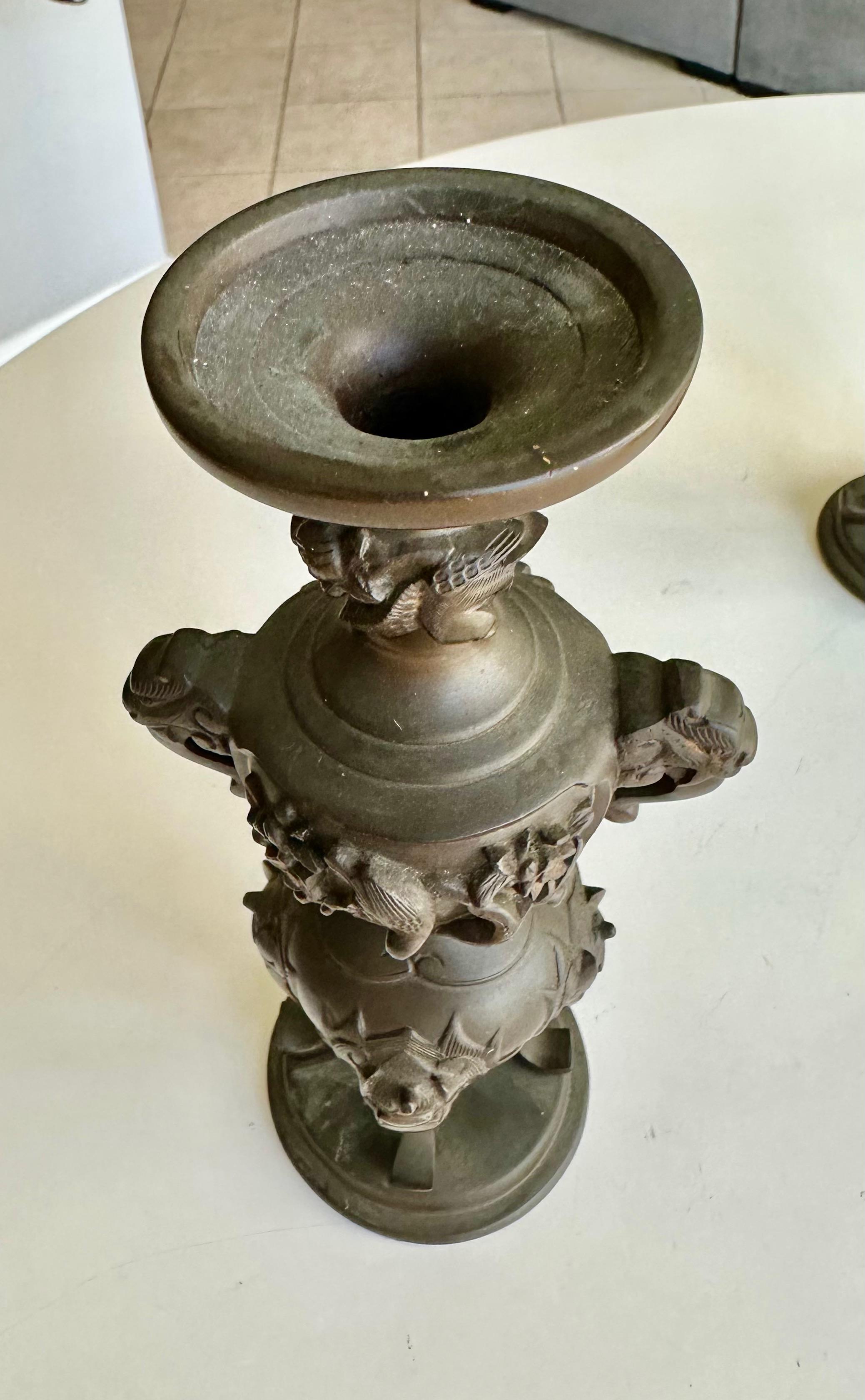 Japanese Bronze Elephant Handle Candlestick Holders For Sale 13