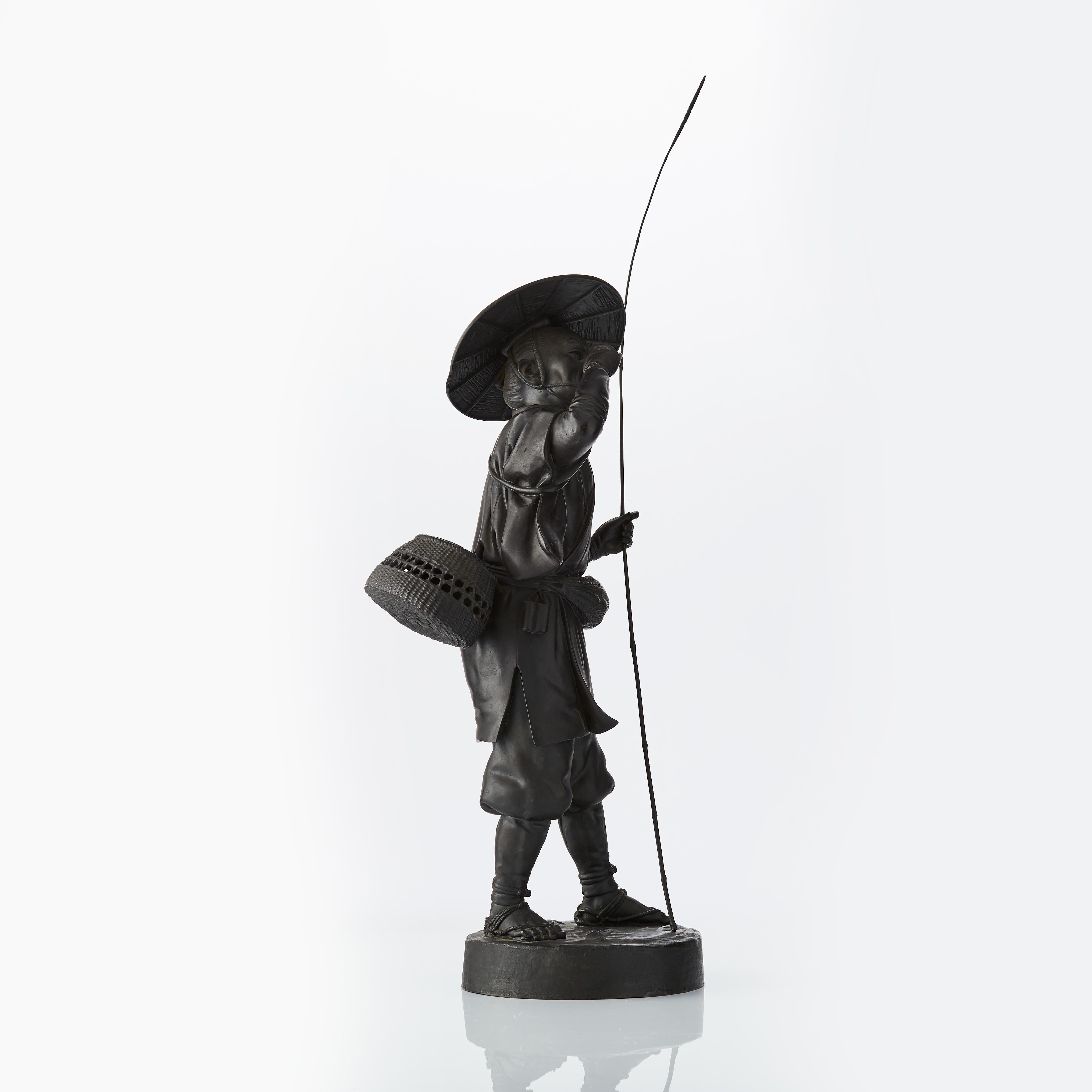 20th Century Japanese Bronze Figure of a Fisherman