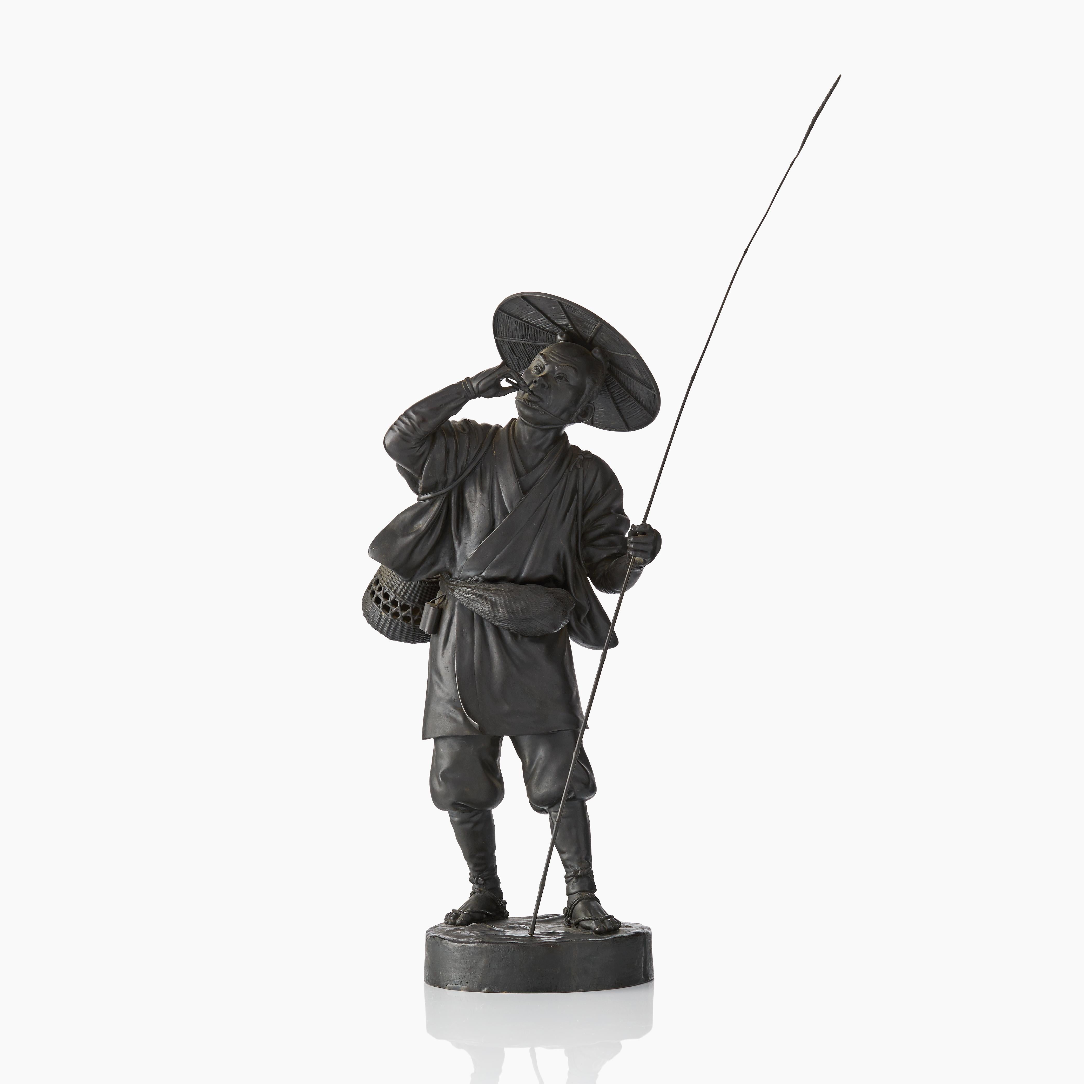 Iron Japanese Bronze Figure of a Fisherman