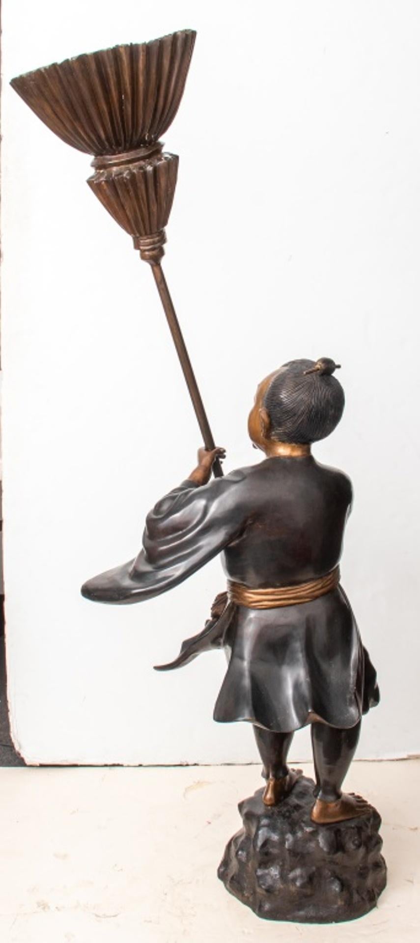 Japonisme Japanese Bronze Figure of Attendant w/ Chamara For Sale