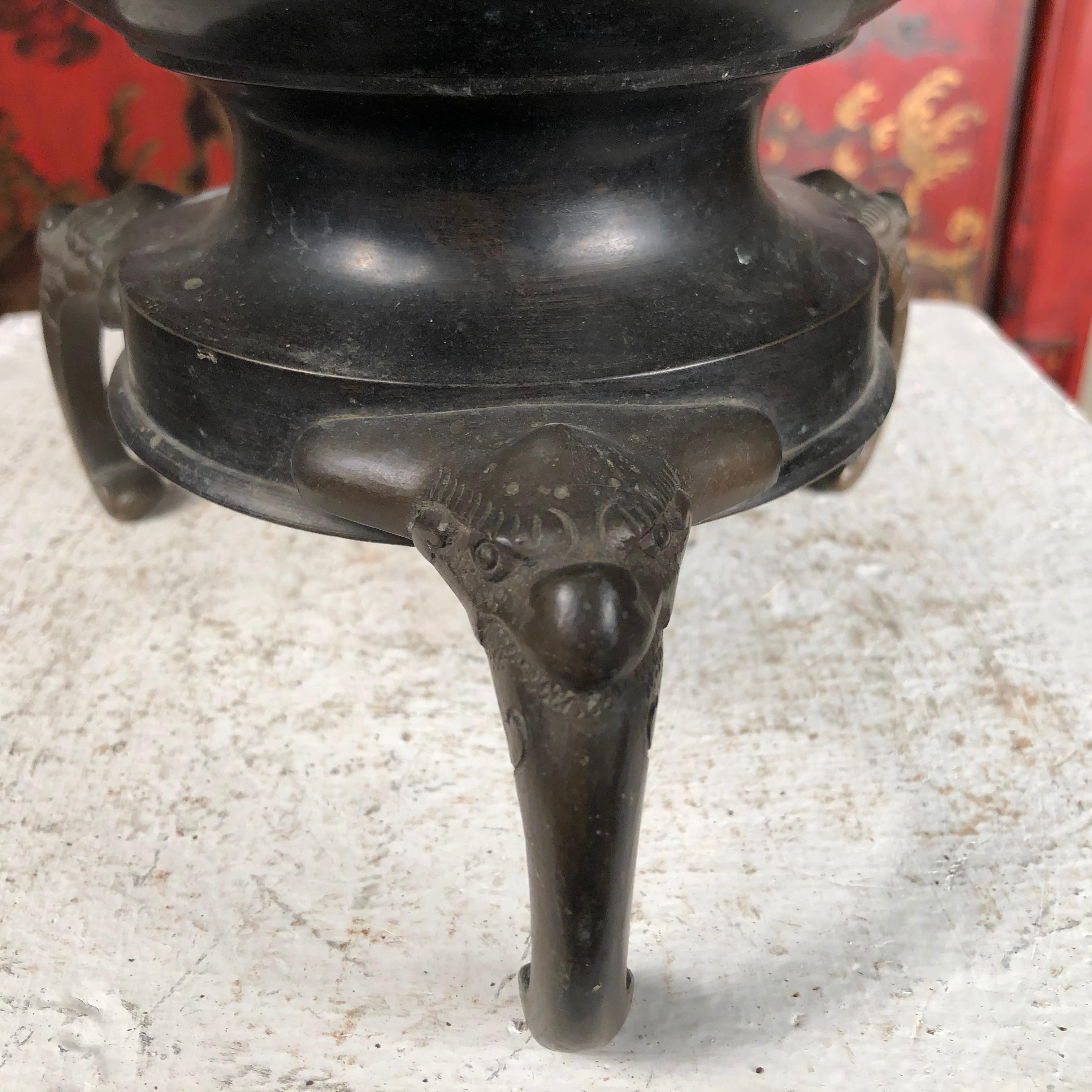 Japanese Bronze Flower Ikebana Vase In Good Condition In South Burlington, VT