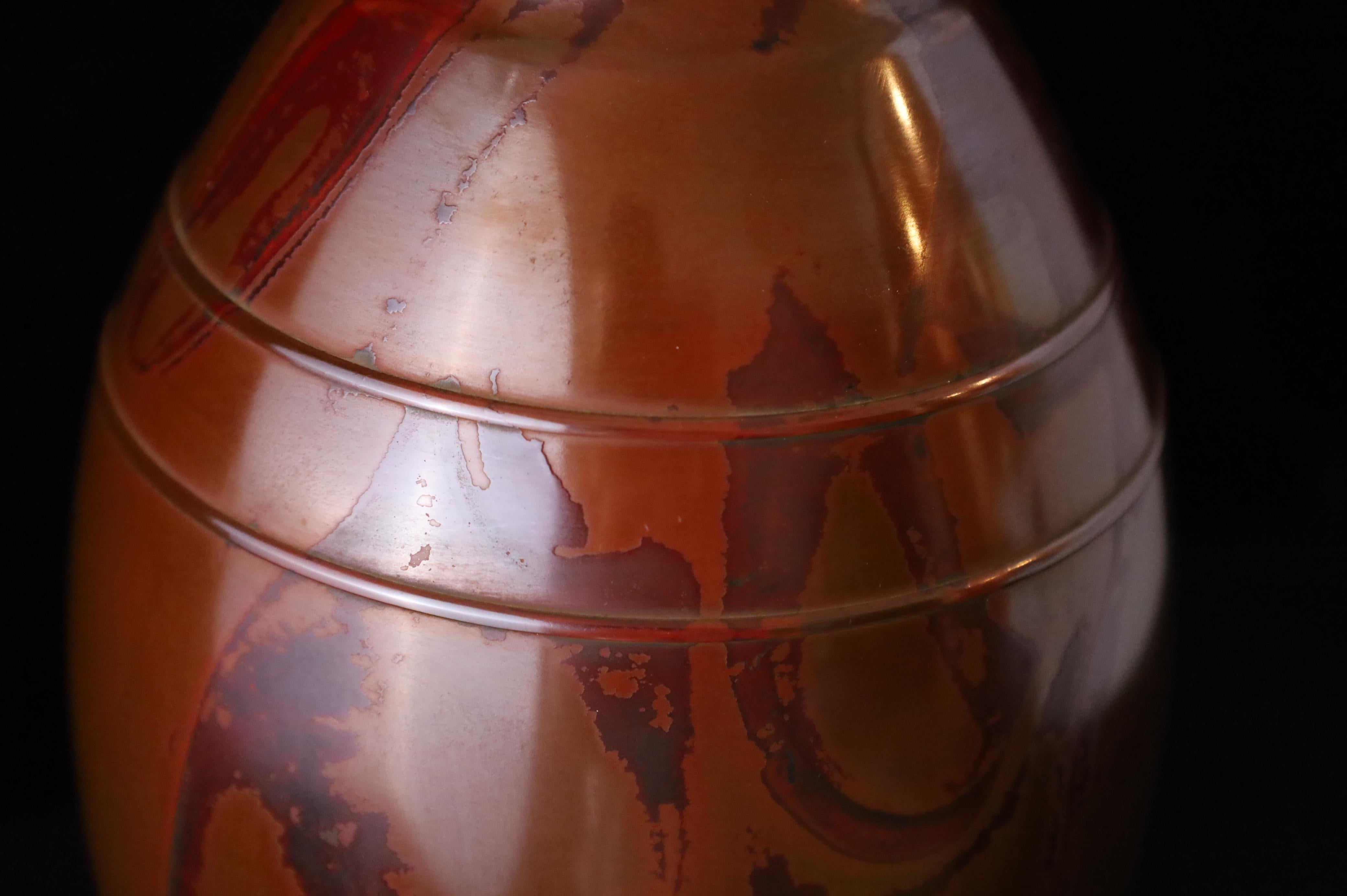 Japanese Bronze Flower Vase in Hon-yaki Patina by Masaharu  Signed For Sale 5