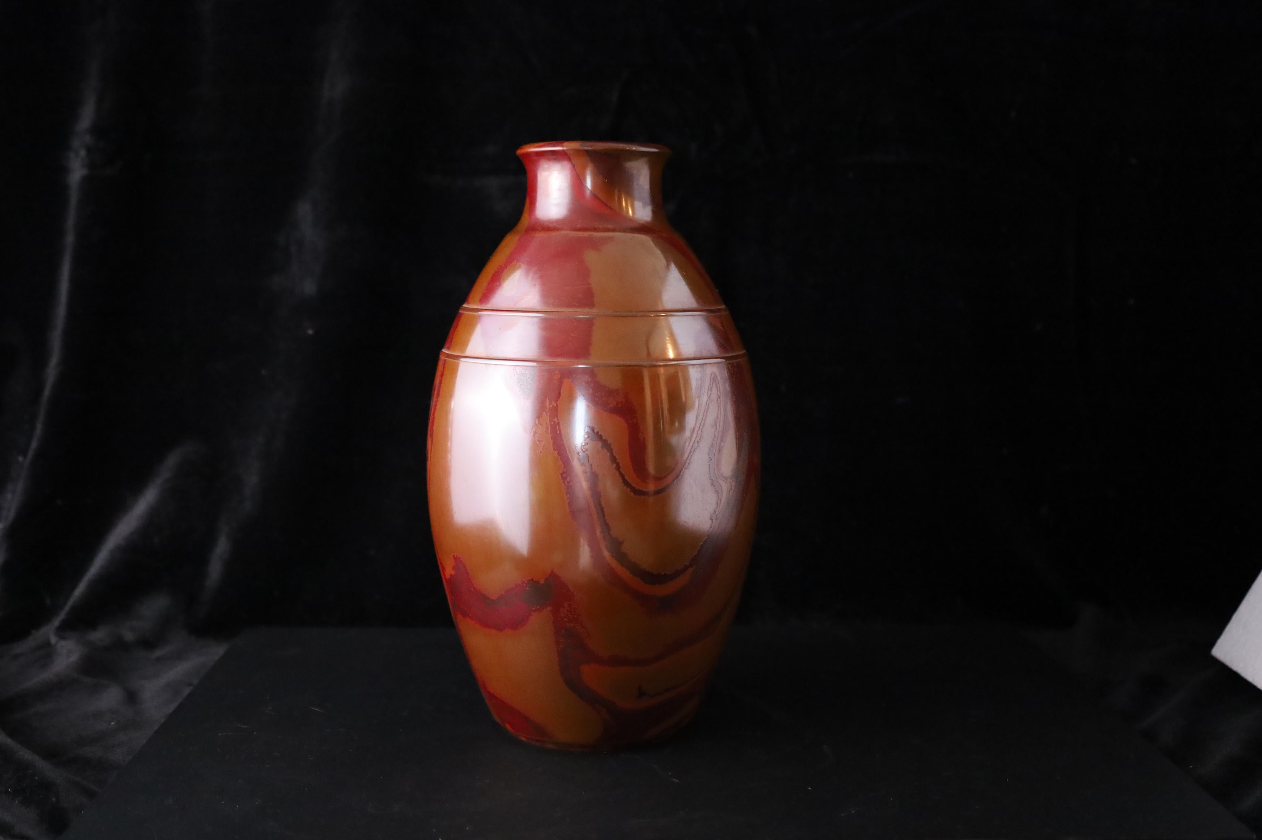 Showa Japanese Bronze Flower Vase in Hon-yaki Patina by Masaharu  Signed For Sale