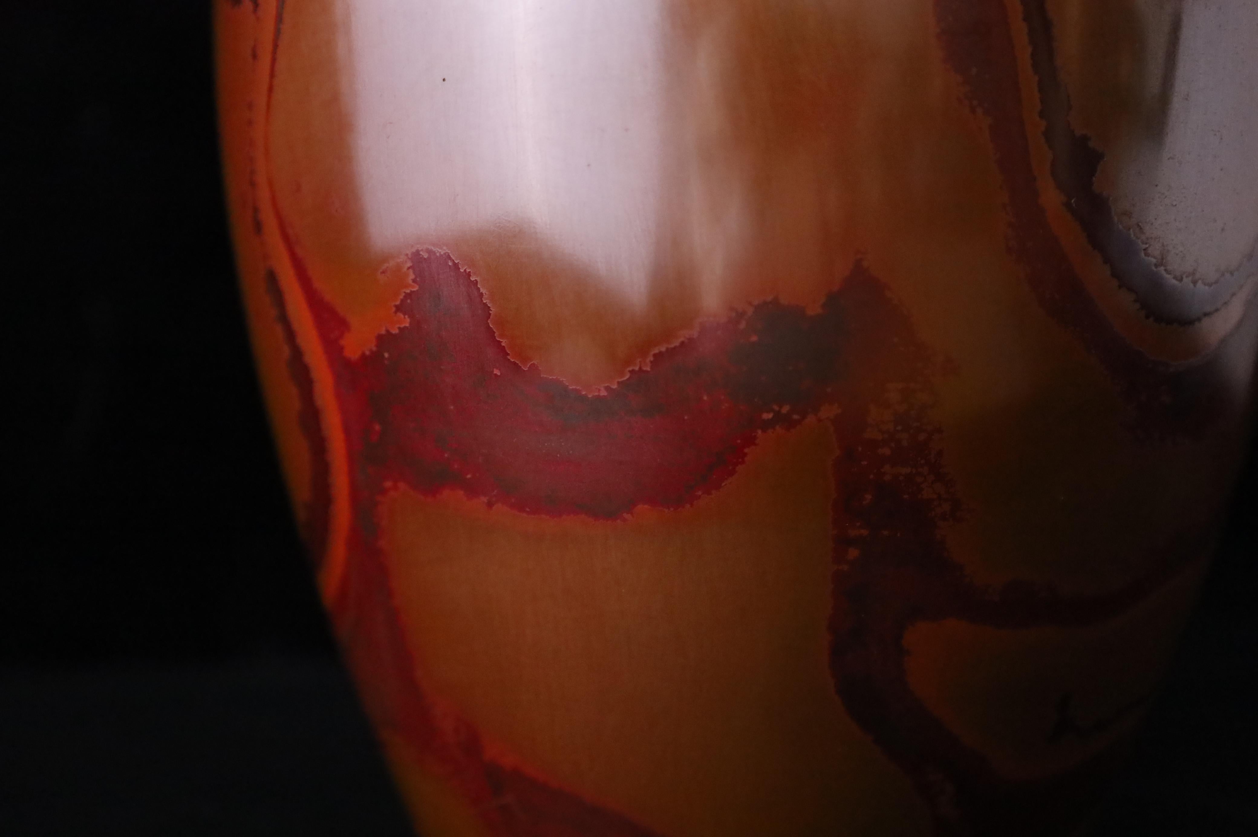 Japanese Bronze Flower Vase in Hon-yaki Patina by Masaharu  Signed For Sale 2