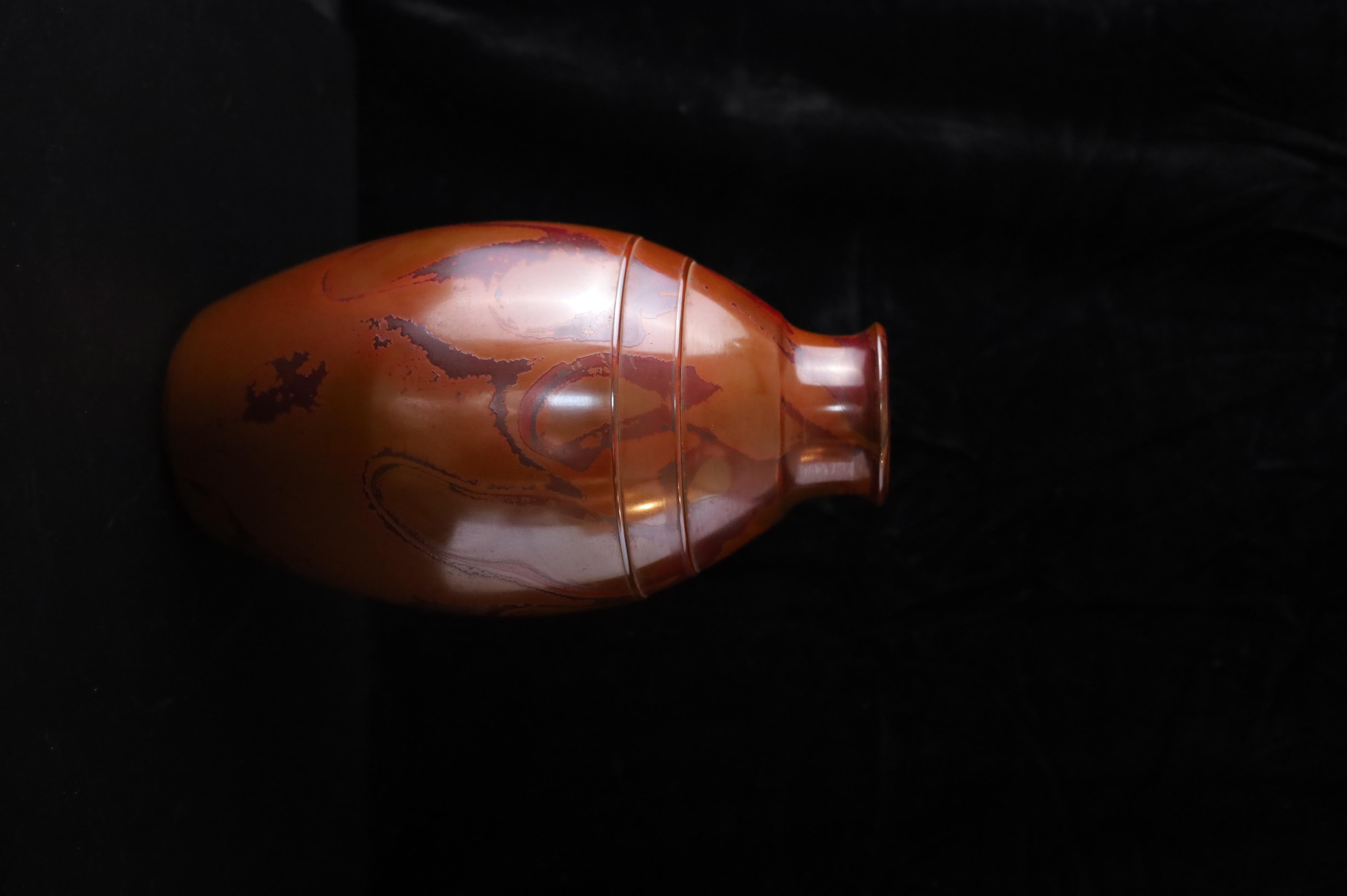 Japanese Bronze Flower Vase in Hon-yaki Patina by Masaharu  Signed For Sale 4
