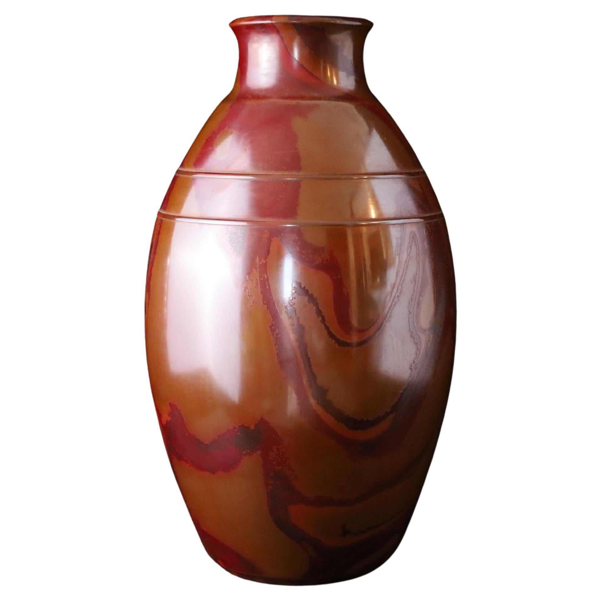 Japanese Bronze Flower Vase in Hon-yaki Patina by Masaharu  Signed For Sale