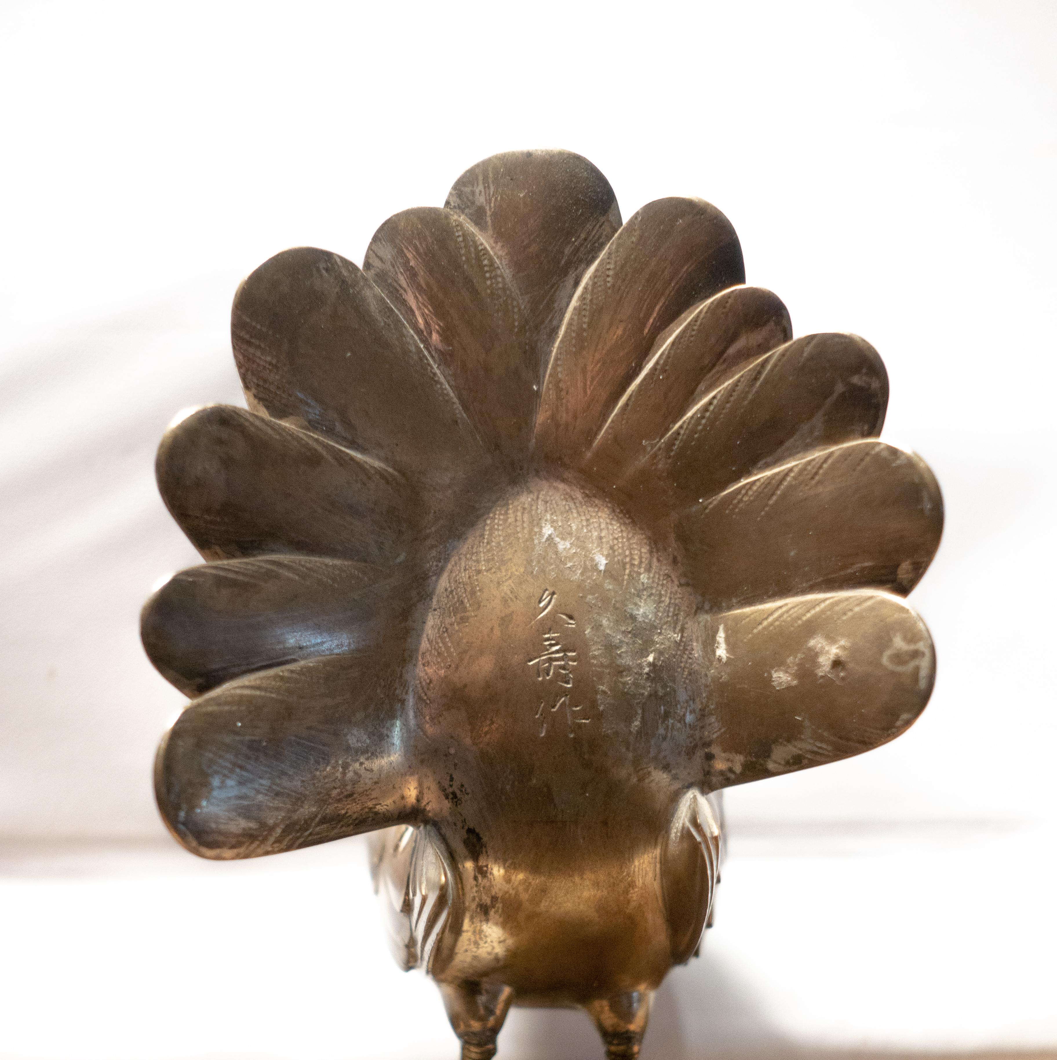 Japanese Bronze Fowl on Smoky Rock Crystal Base, Signed 1
