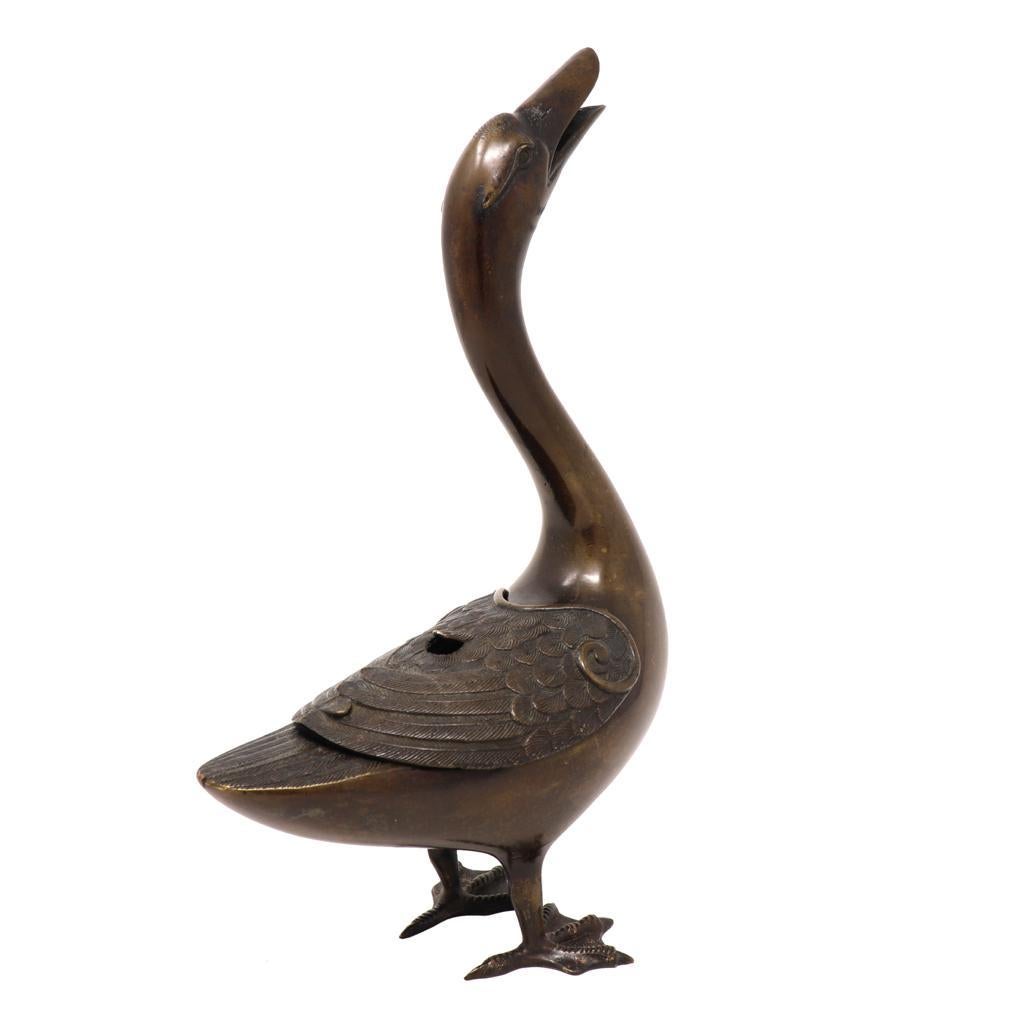 Meiji Japanese Bronze Goose Incense Burner For Sale