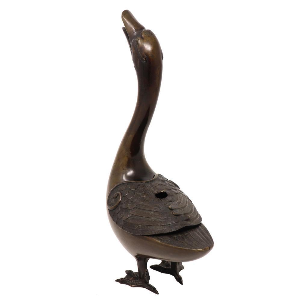 Cast Japanese Bronze Goose Incense Burner For Sale
