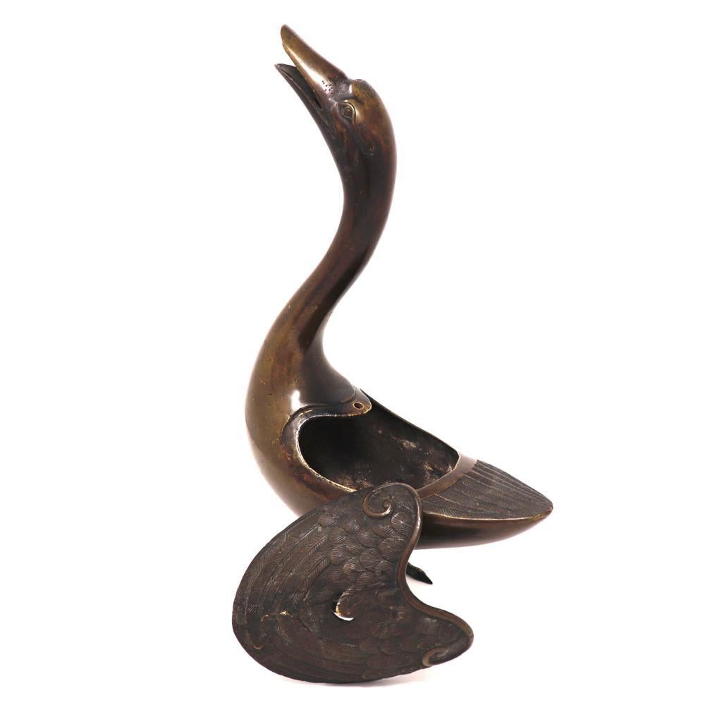 Japanese Bronze Goose Incense Burner In Good Condition For Sale In New York, NY