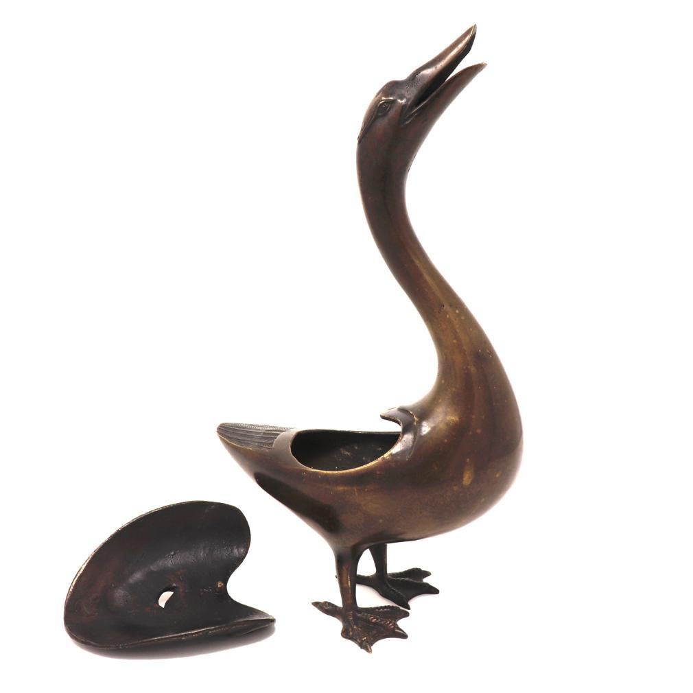 20th Century Japanese Bronze Goose Incense Burner For Sale