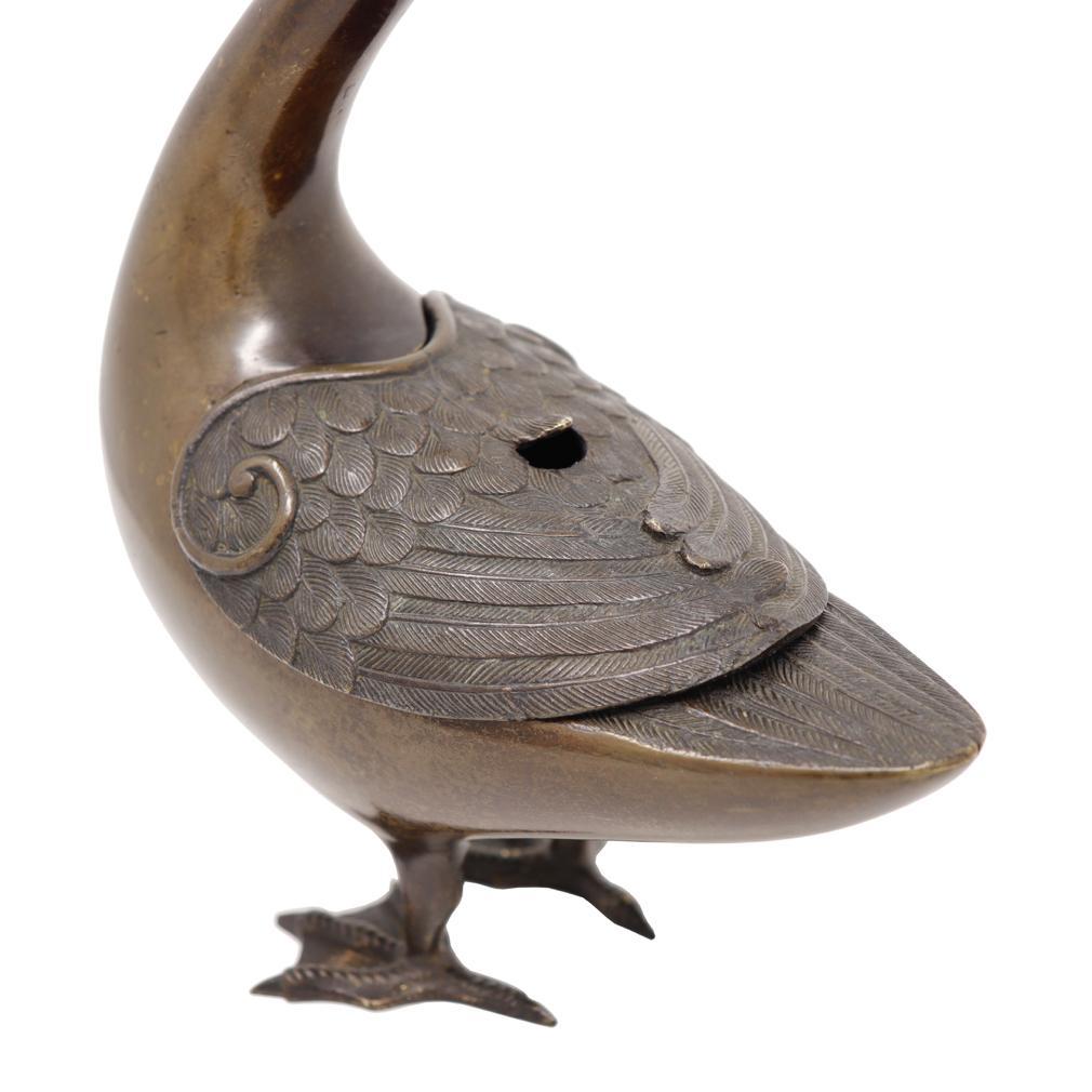Japanese Bronze Goose Incense Burner For Sale 2