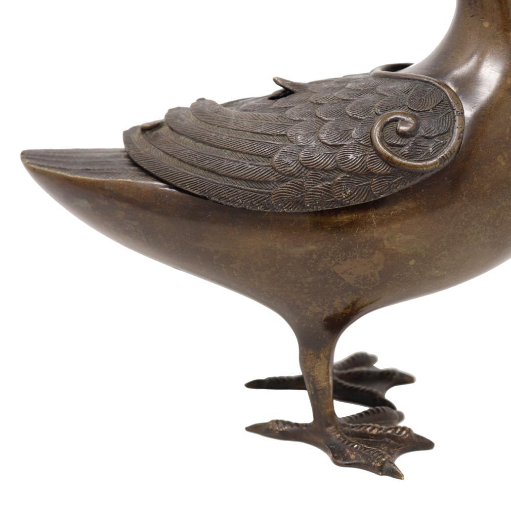 Japanese Bronze Goose Incense Burner For Sale 3