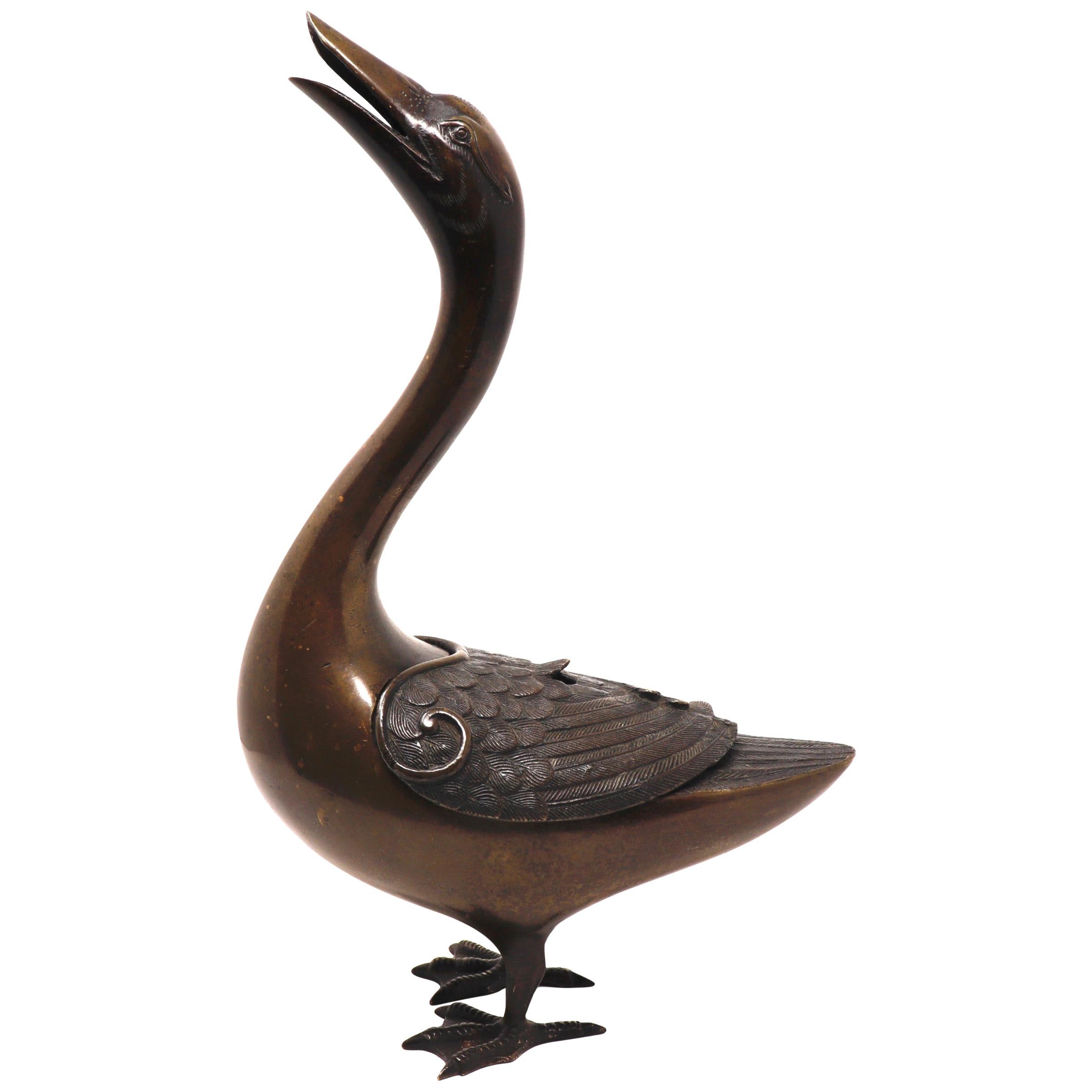 Japanese Bronze Goose Incense Burner For Sale