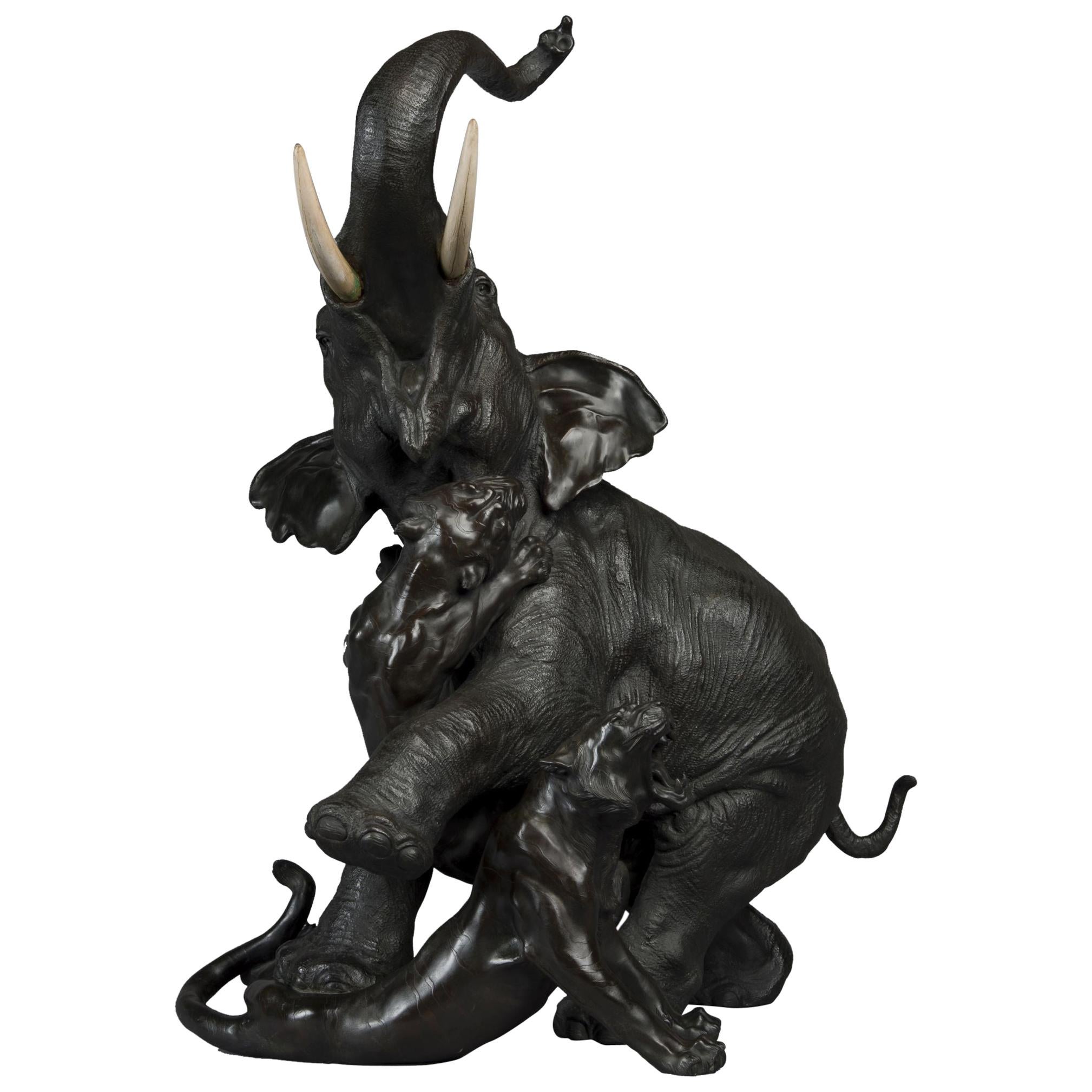 Meiji Japanese Bronze Elephant Sculpture For Sale at 1stDibs