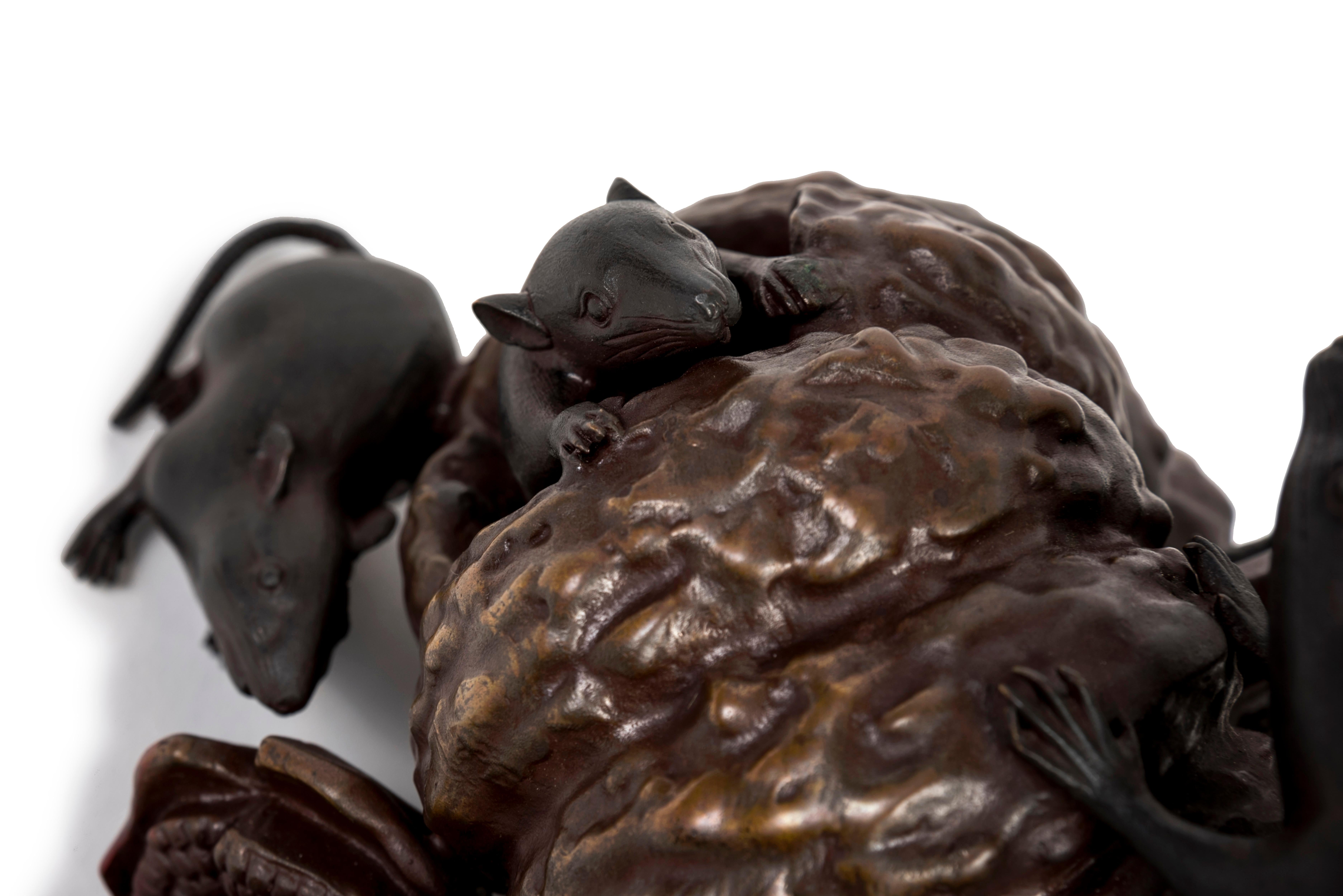 Japanese Bronze Group of Mice, Pumpkin and Pomegranate For Sale 2