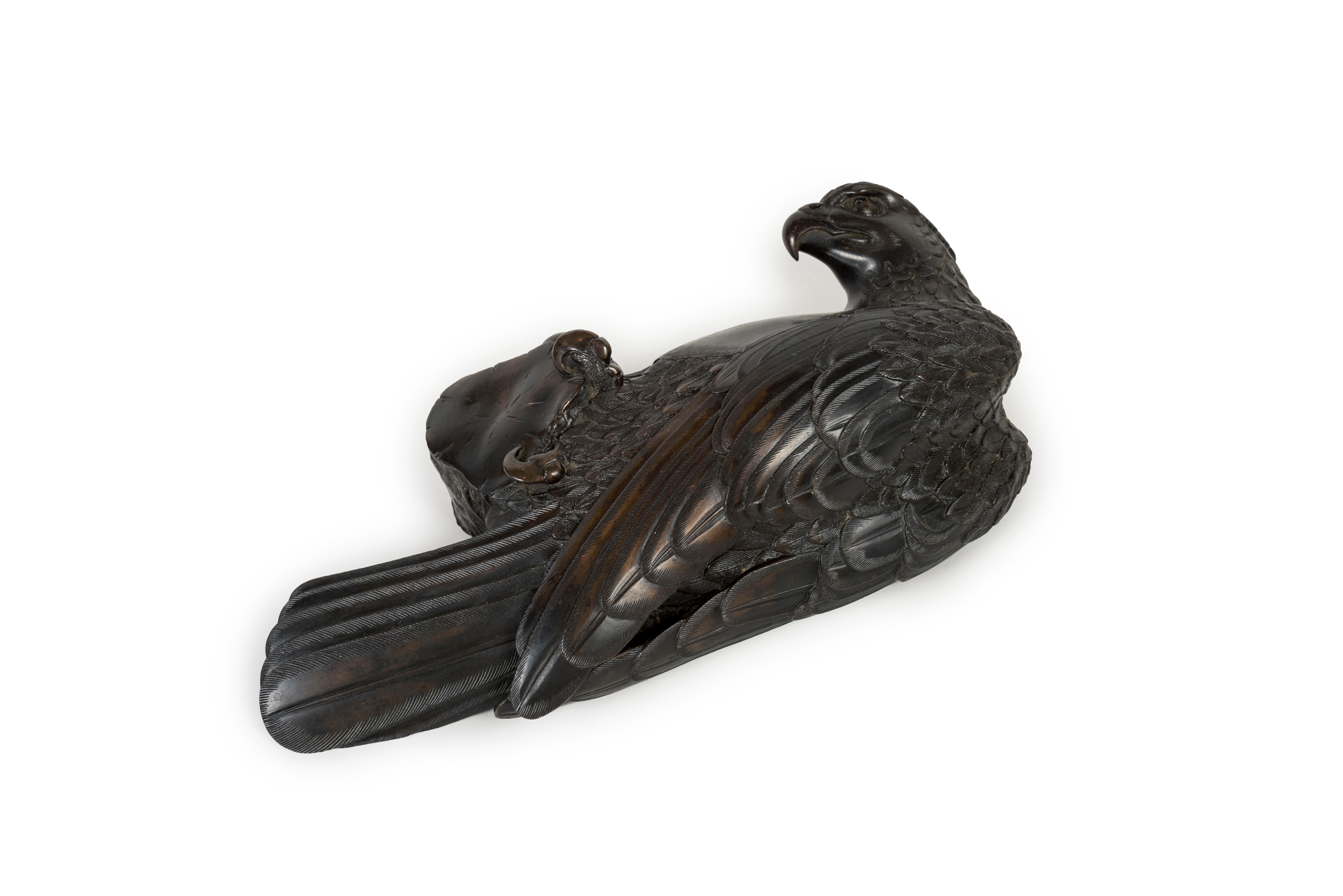 19th Century Japanese Bronze Hawk Ikebana For Sale