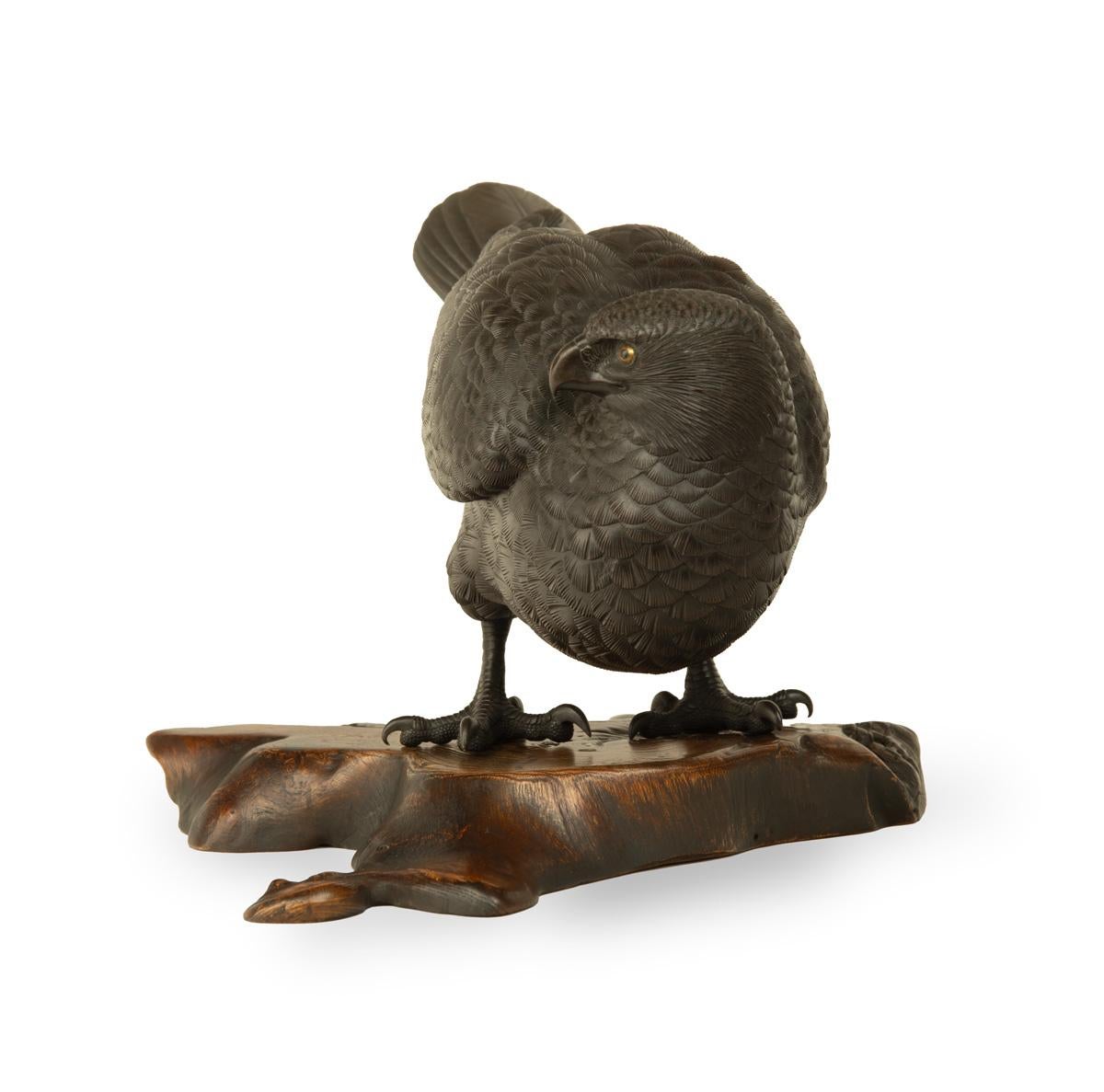 Late 19th Century Japanese Bronze Hawk Okimono by Maruki For Sale