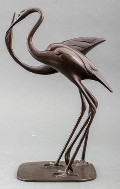 Sculpture japonaise de deux hérons en bronze