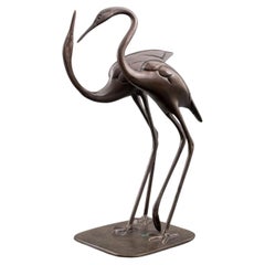 Japanese Bronze Heron Couple Sculpture