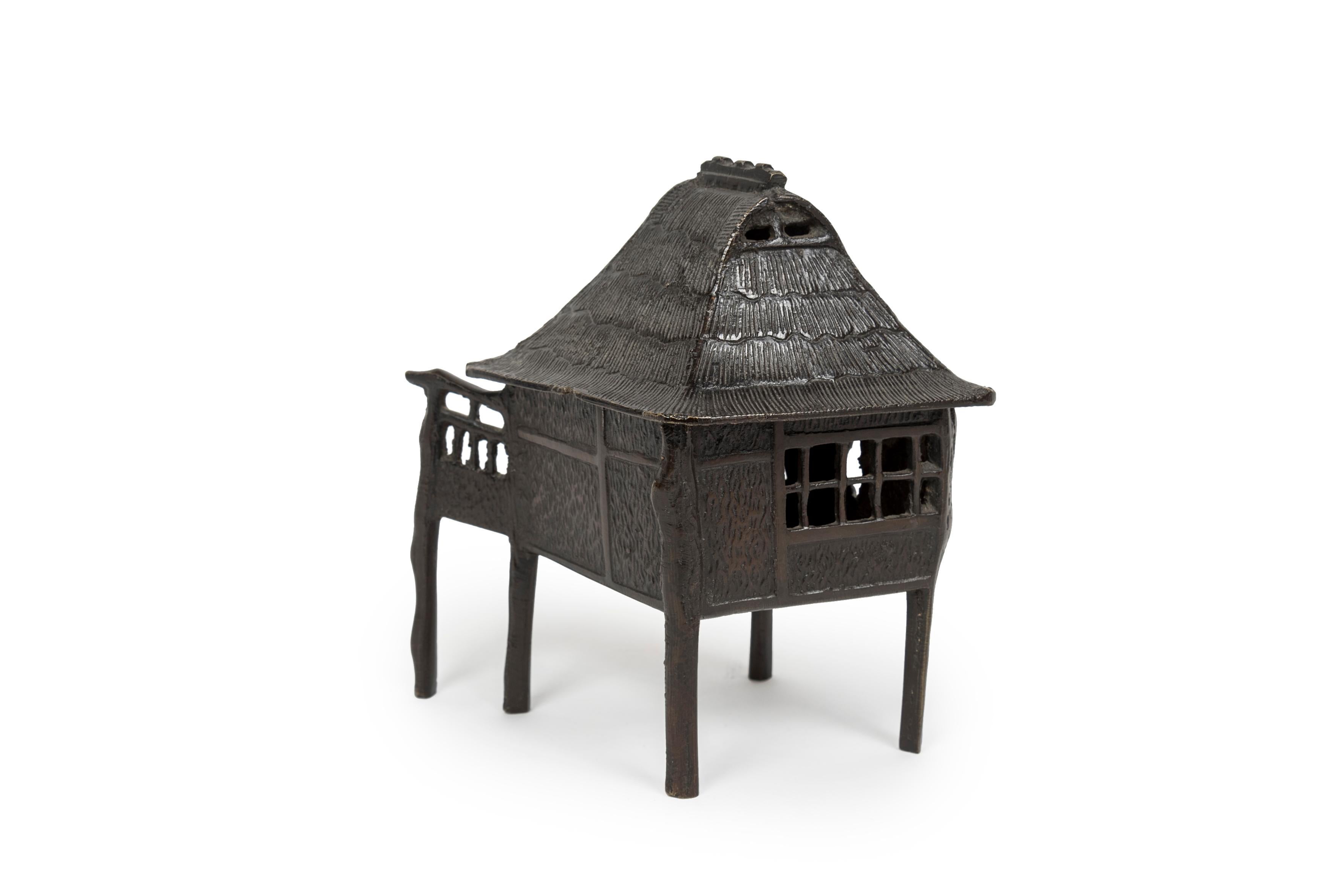Cast Japanese bronze house on stilts incense burner  For Sale