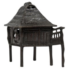 Antique Japanese bronze house on stilts incense burner 
