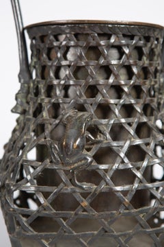 Japanese Bronze Ikebana 'Flower Arranging' Basket with Frog