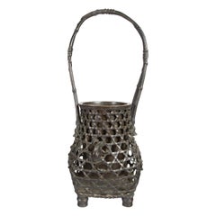 Japanese Bronze Ikebana 'Flower Arranging' Basket with Frog