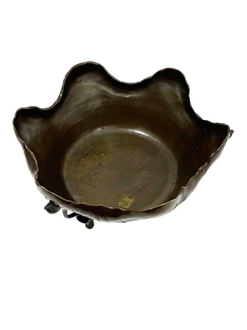 Japanese Bronze Ikebana Lotus Footed Bowl For Sale 2