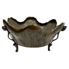 Antique Japanese Bronze Ikebana Lotus Footed Bowl