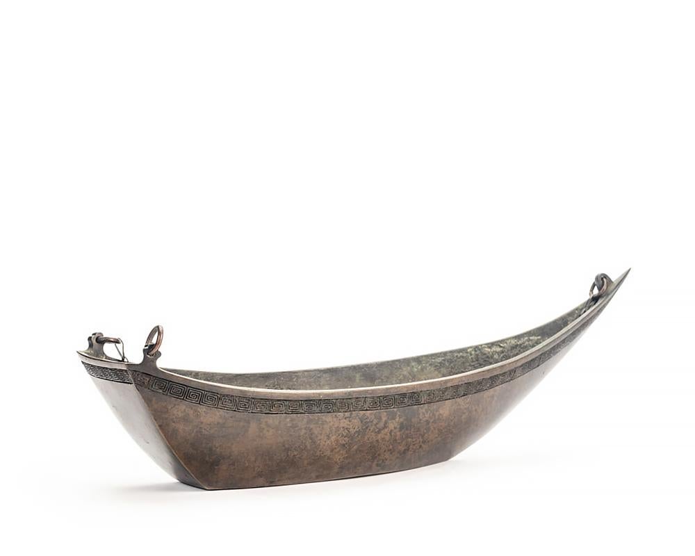 Japanese Bronze Ikebana Vase in the Shape of a Boat 1