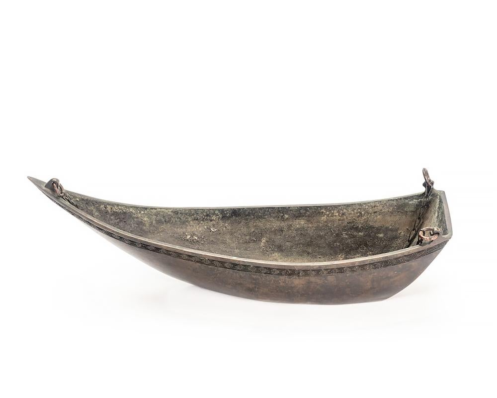 Japanese Bronze Ikebana Vase in the Shape of a Boat 3