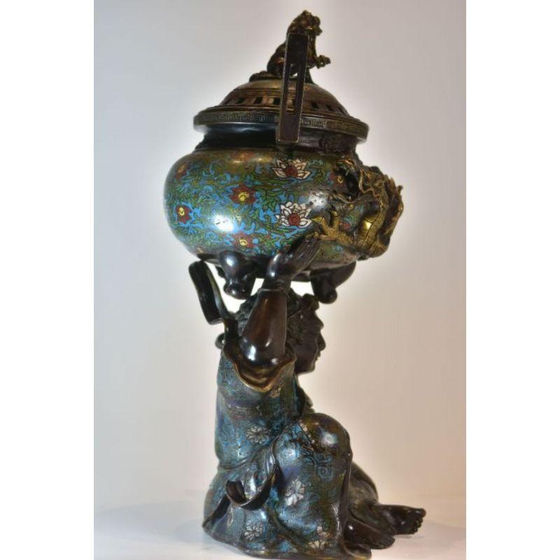 Japanese Bronze Incense Burner 19th Century Dragon Character For Sale 2